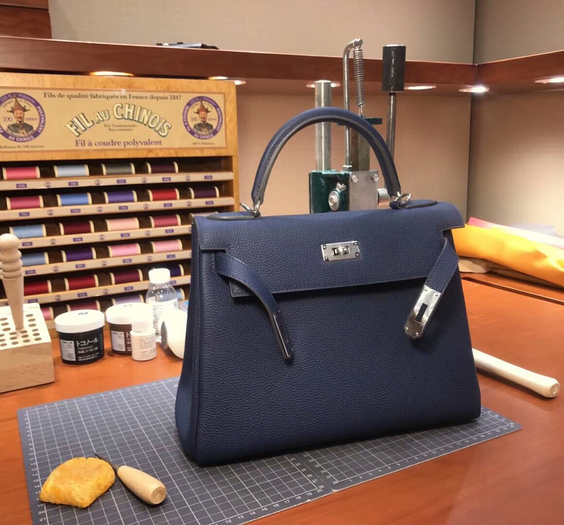 HERMES R2 Blue Agate 玛瑙蓝 Kelly 28CM Togo皮 纯手工蜡线 法国TR级别的进口皮料 配爱马仕全套专柜包装发票