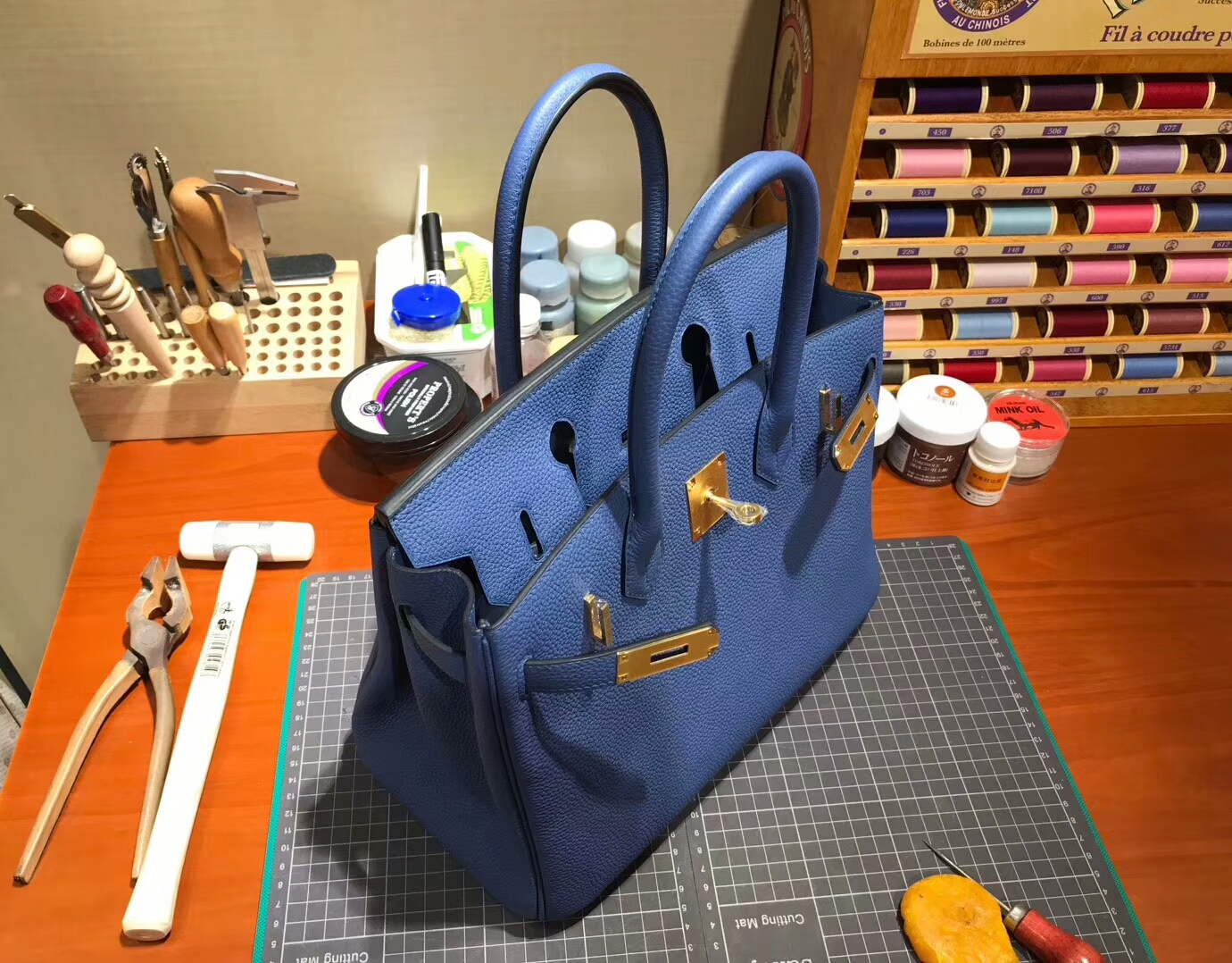 爱马仕 HERMES 铂金包 Birkin 30cm 配全套专柜原版包装 全球发售 R2 Blue Agate 玛瑙蓝