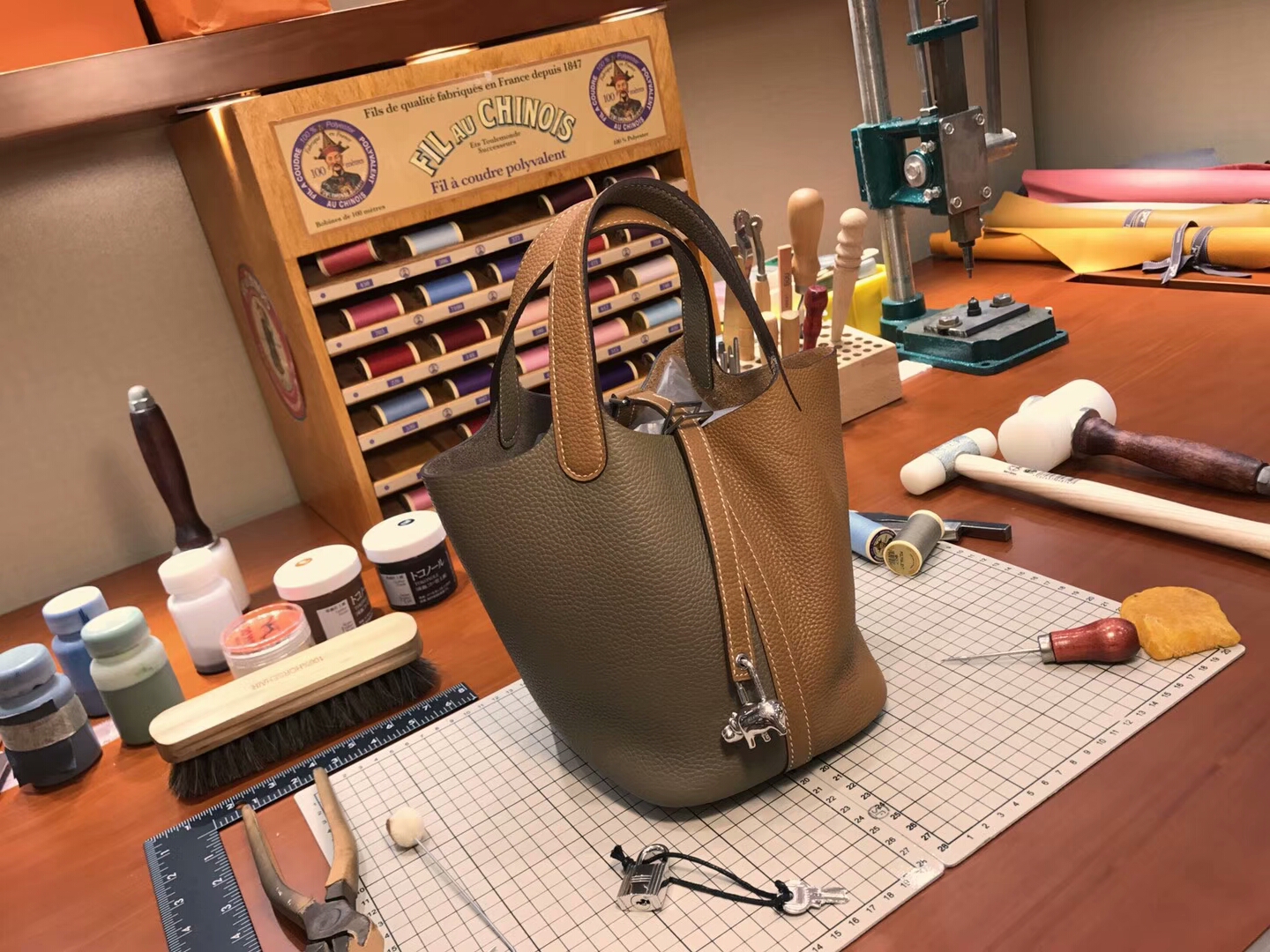 爱马仕 HERMES 菜篮子 Picotin 配全套专柜原版包装 全球发售 ck18 大象灰 etoupe 拼 ck37 金棕色 gold