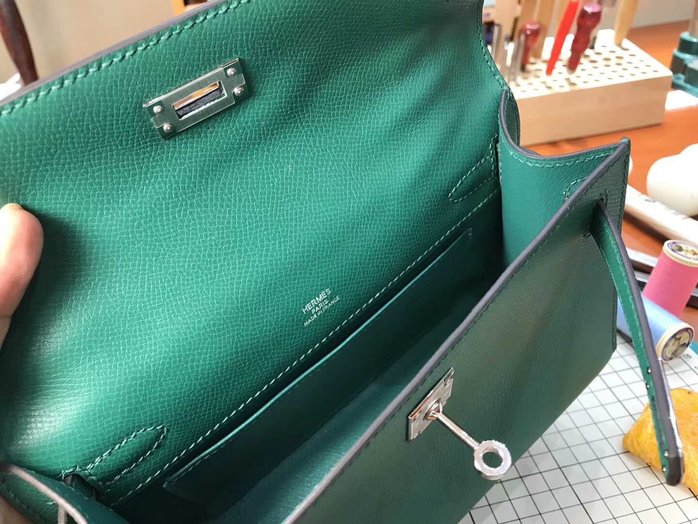 迷你凯莉 MiniKelly HERMES 爱马仕 6q 翡翠绿 vert emeraude 配全套专柜原版包装