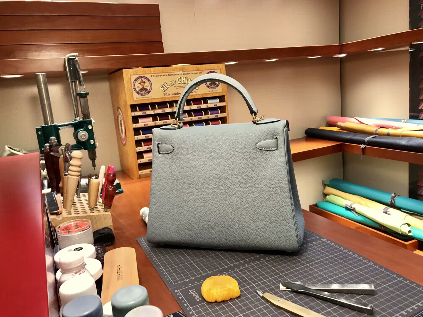 HERMES 爱马仕J7 Blue Lin 亚麻蓝 Kelly 28CM Togo皮 纯手工蜡线 法国TR级别的进口皮料 配全套专柜包装发票
