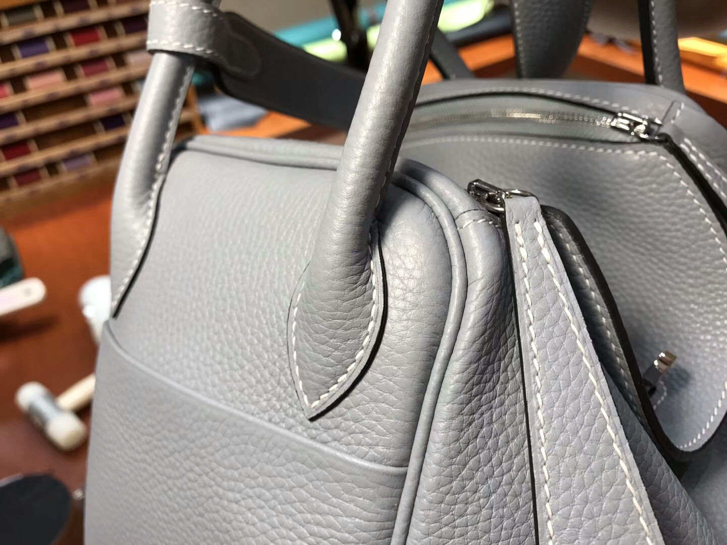 亚麻蓝 blue lin J7 爱马仕 HERMES Lindy 26/30cm 银扣 配全套专柜原版包装