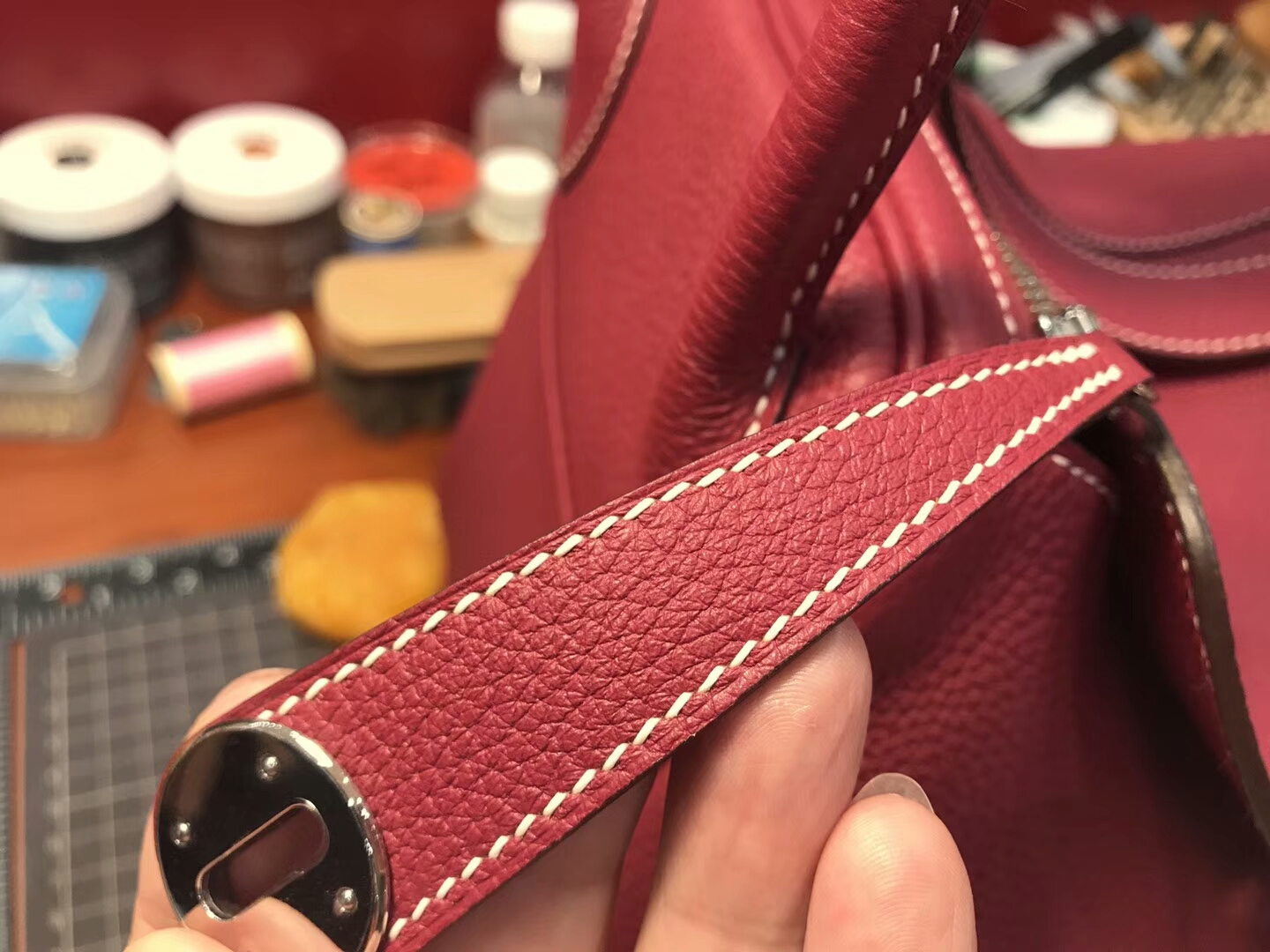 爱马仕 HERMES Lindy 26/30cm f5 勃艮第酒红色 bourgogne 银扣 配全套专柜原版包装