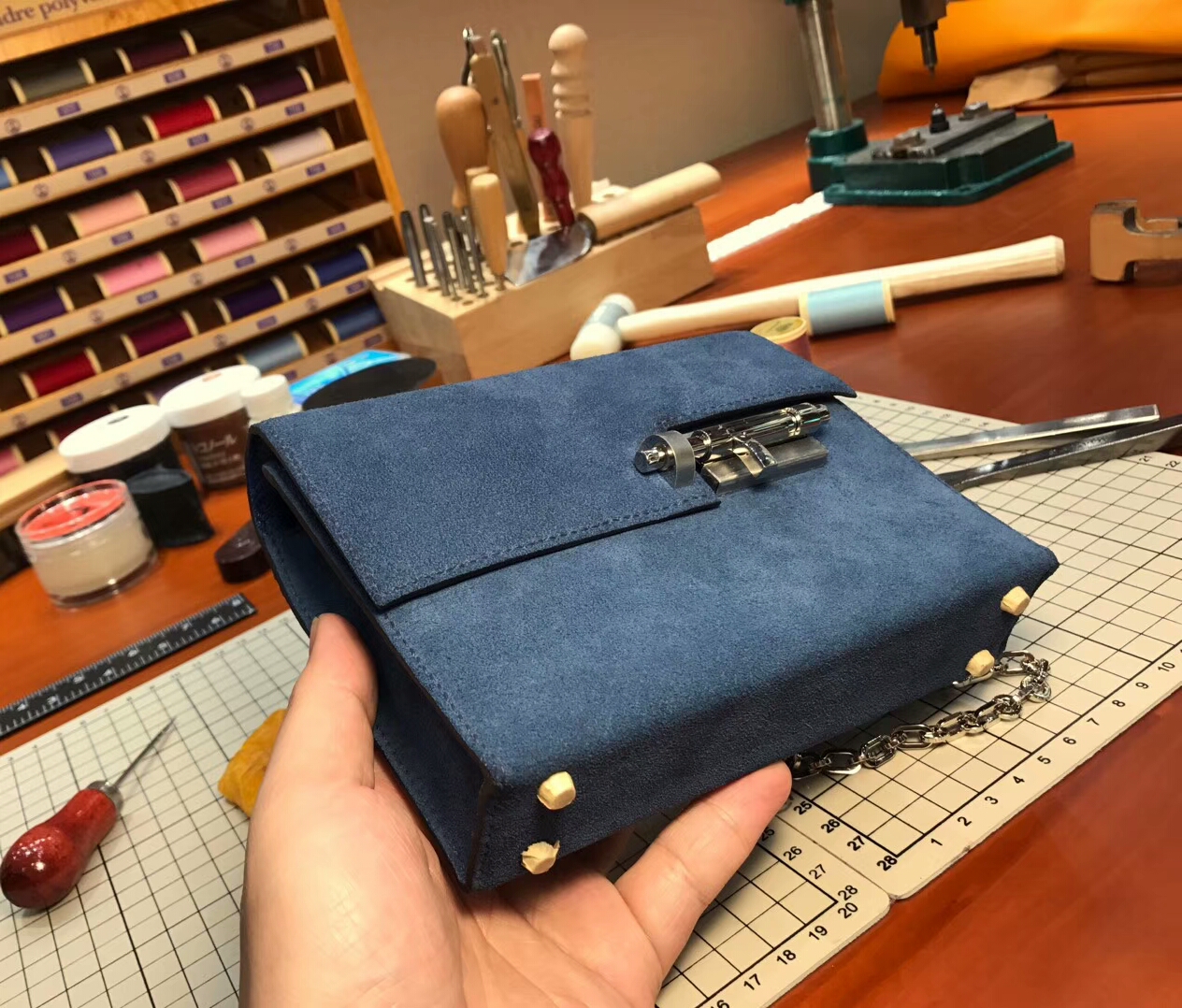HERMES 爱马仕 手枪包 Verrou Chain r2 blue agate 玛瑙蓝 配全套专柜原版包装