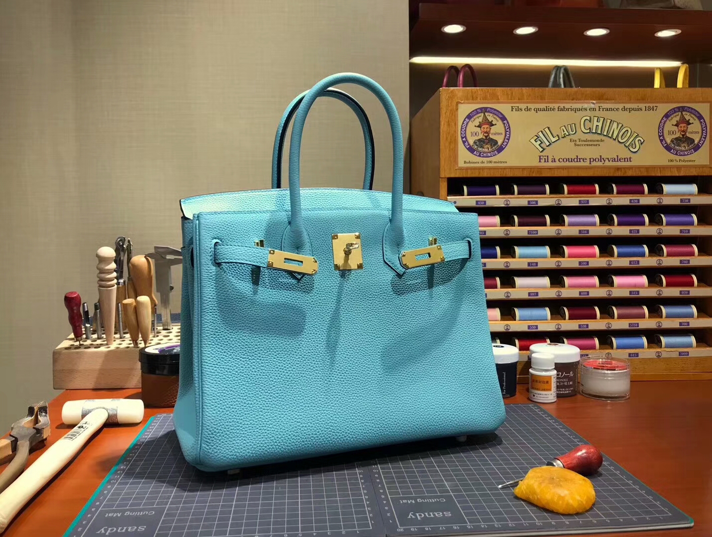爱马仕 HERMES 铂金包 Birkin 30cm 配全套专柜原版包装 全球发售 3Z 圣西尔蓝 Blue Saint-Cyr 
