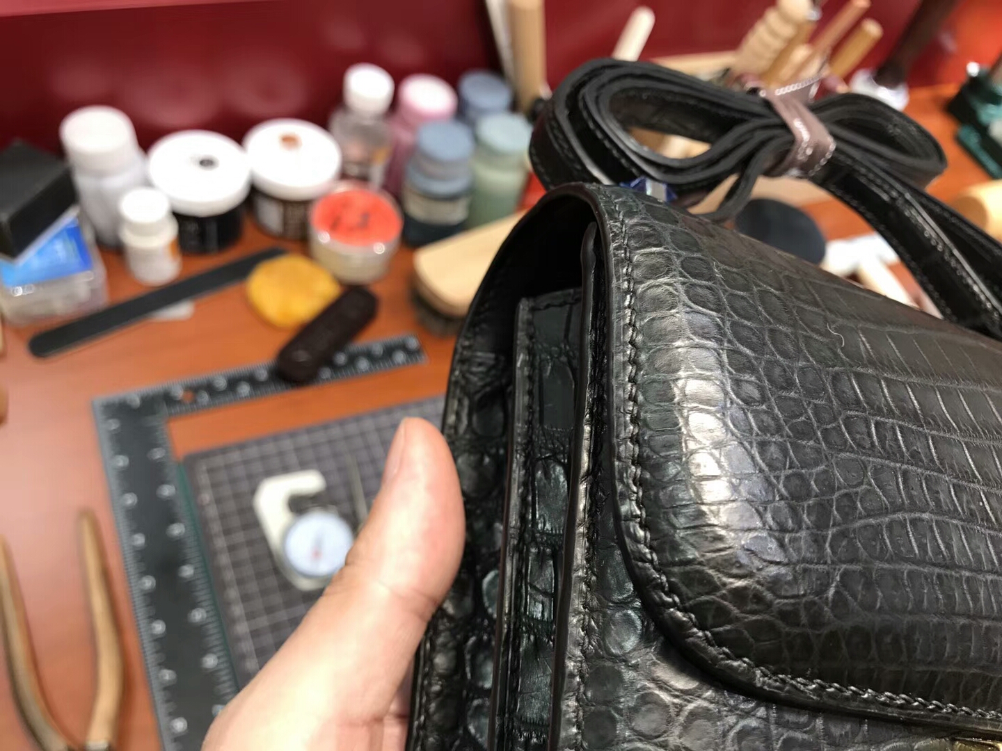 HERMES 爱马仕 空姐包 Constance BLACK 黑色 哑光鳄鱼皮 配全套专柜原版包装