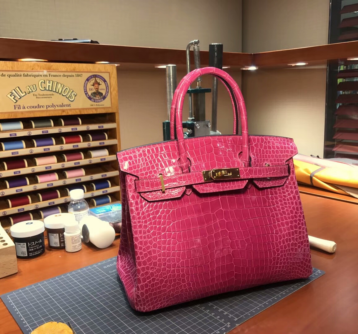 爱马仕 HERMES 铂金包 Birkin 配全套专柜原版包装 全球发售 5J 桃粉色 桃红色 fuschia pink