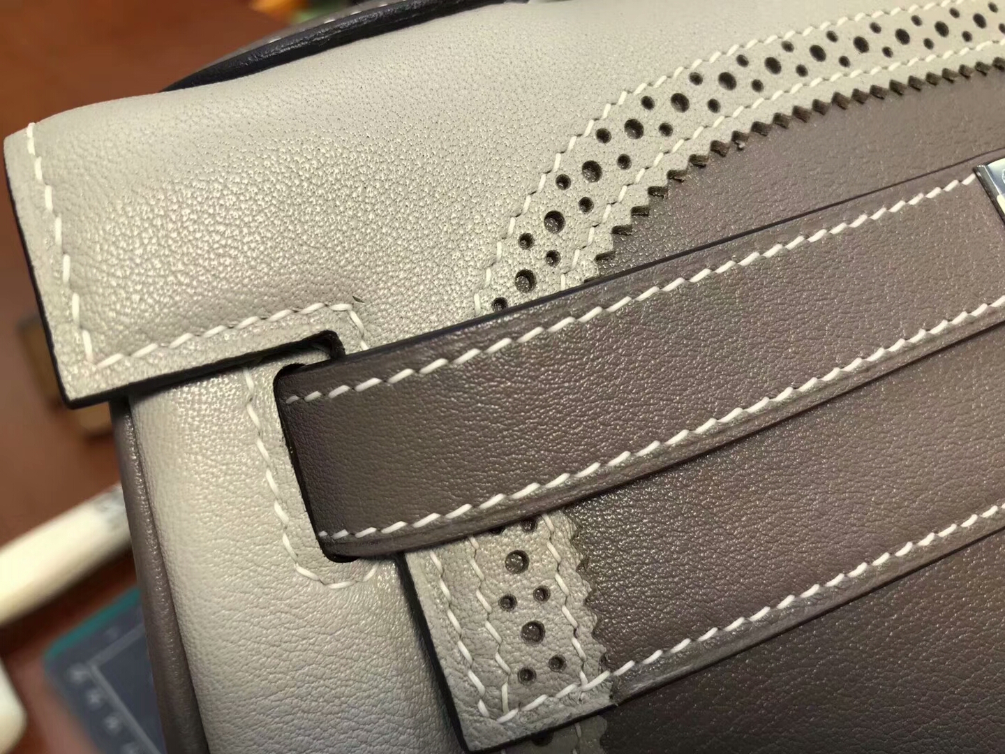 HERMES 爱马仕 Kelly 蕾丝 大象灰 Etoupe 拼 奶昔白 CC10 Craie 现货系列 配全套专柜原版包装