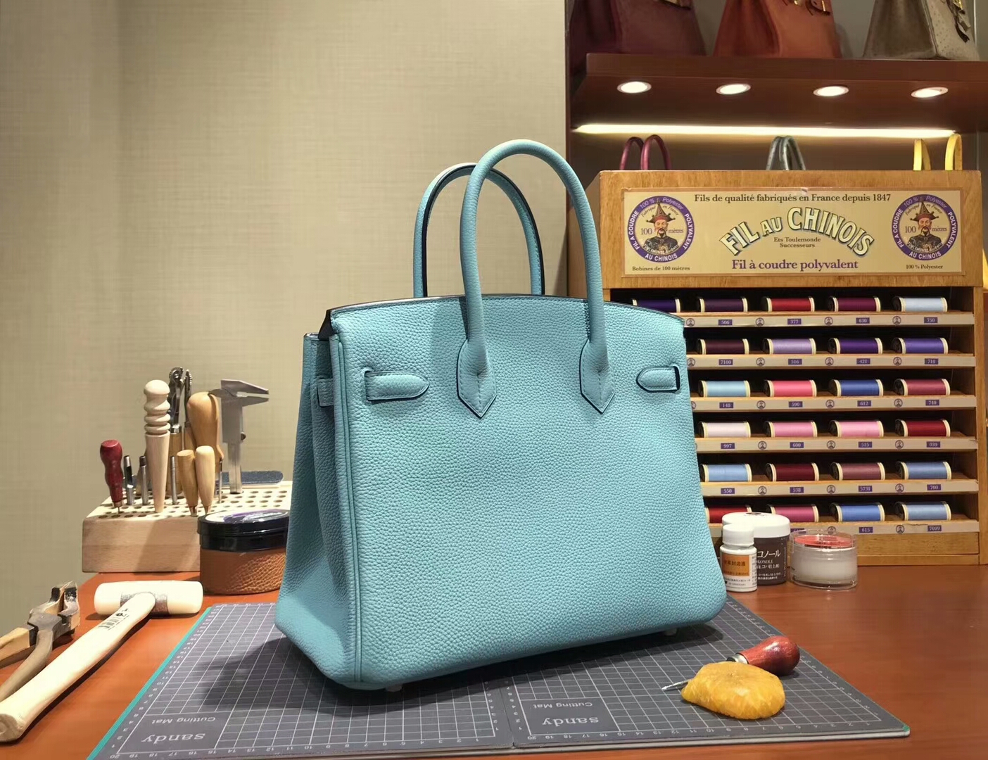 爱马仕 HERMES 铂金包 Birkin 30cm 配全套专柜原版包装 全球发售 3Z 圣西尔蓝 Blue Saint-Cyr 