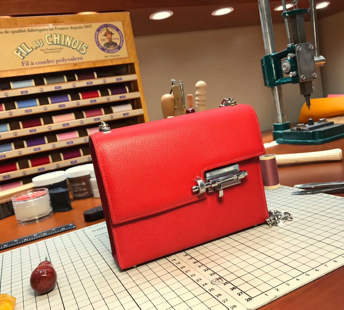 HERMES 爱马仕 手枪包 Verrou Chain S5 番茄红 Rouge Tomate 配全套专柜原版包装