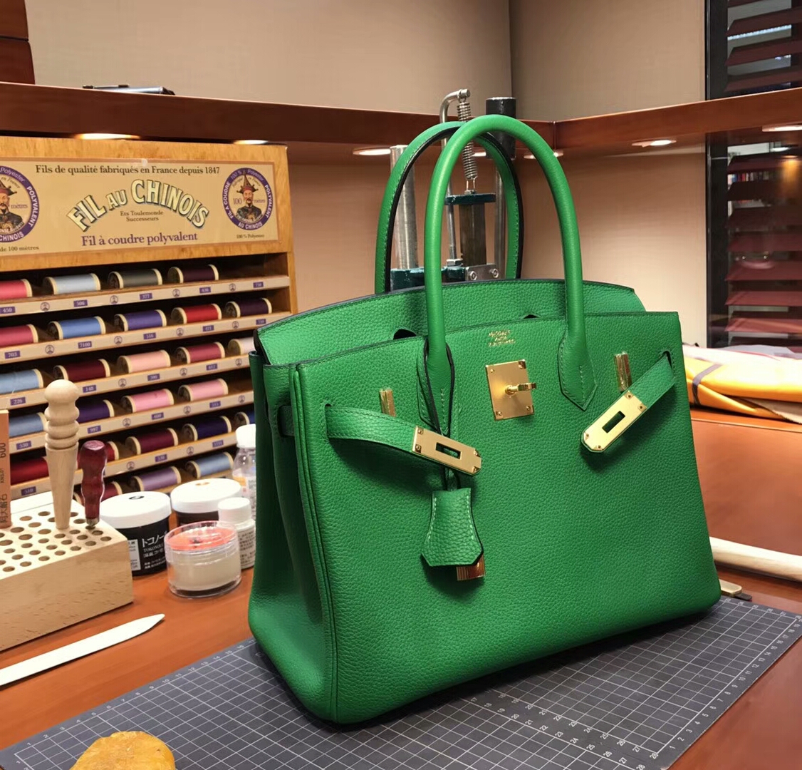 爱马仕 HERMES 铂金包 Birkin 30cm 配全套专柜原版包装 全球发售 竹子绿 1K Bambou