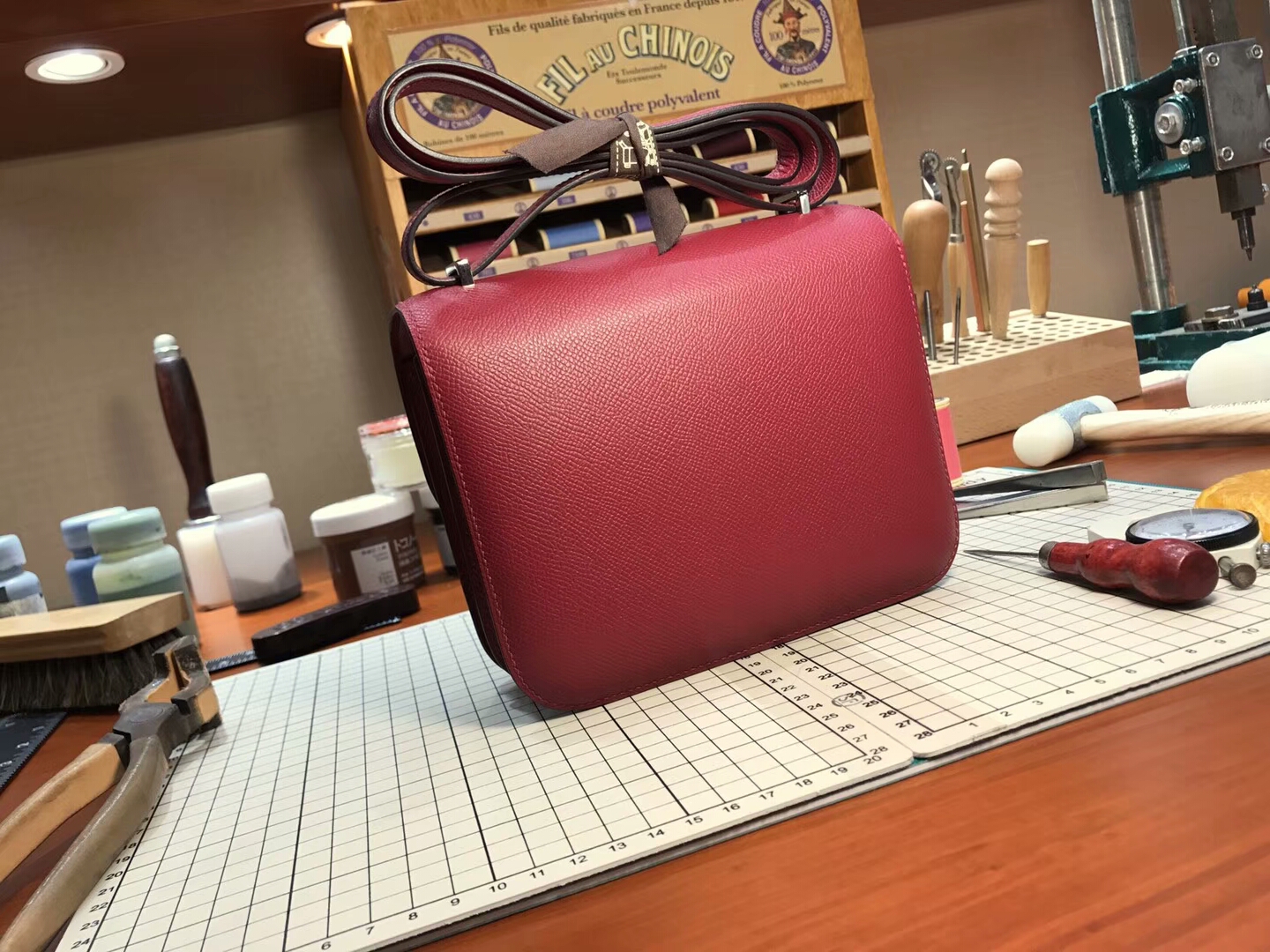 HERMES 爱马仕 空姐包 Constance  k1 rouge grenat 石榴红 银扣