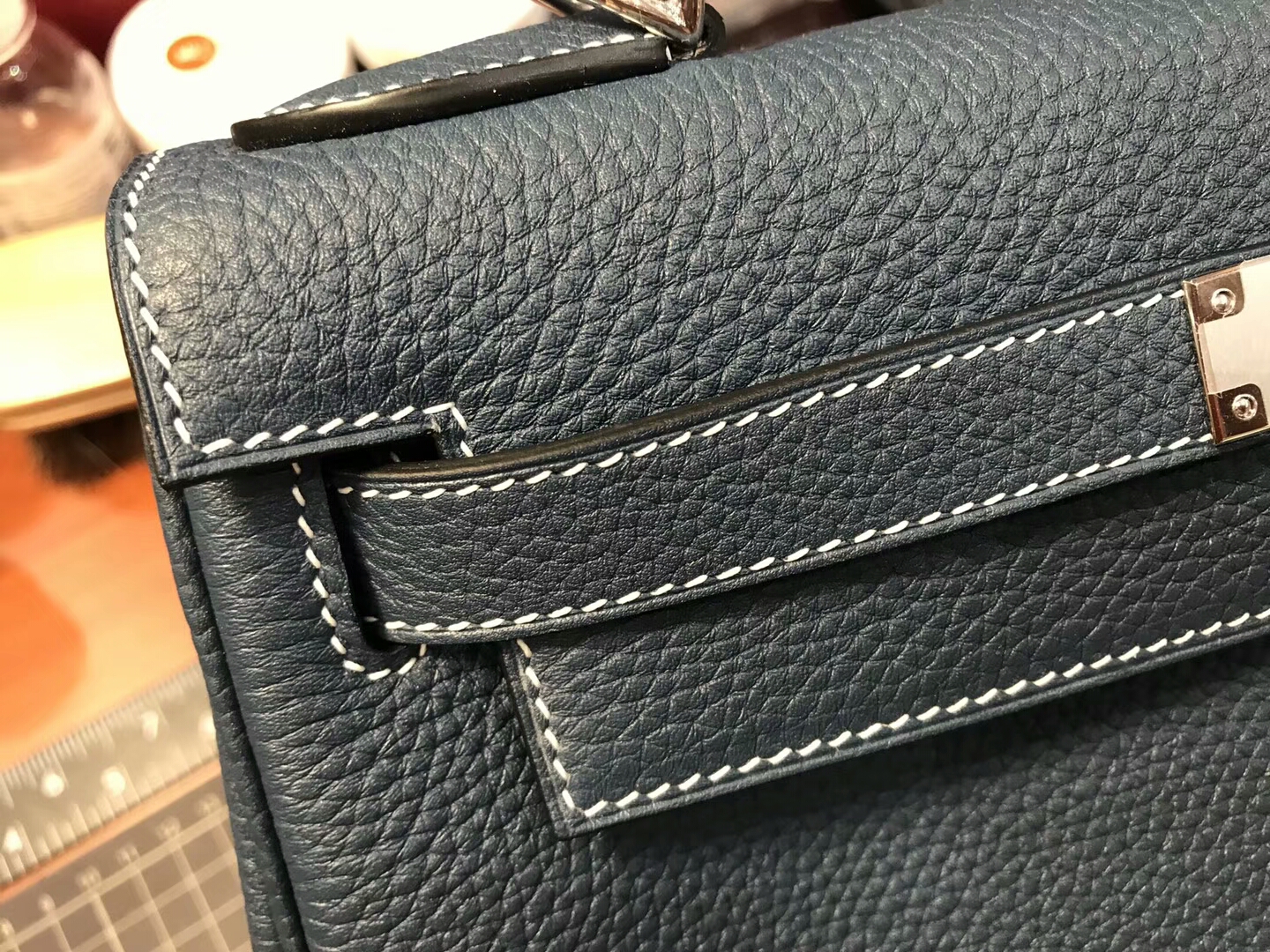 CKN7 风暴蓝 Blue Tempete HERMES 爱马仕 Kelly 28CM Togo皮 纯手工蜡线 法国TR级别的进口皮料 配全套专柜包装发票