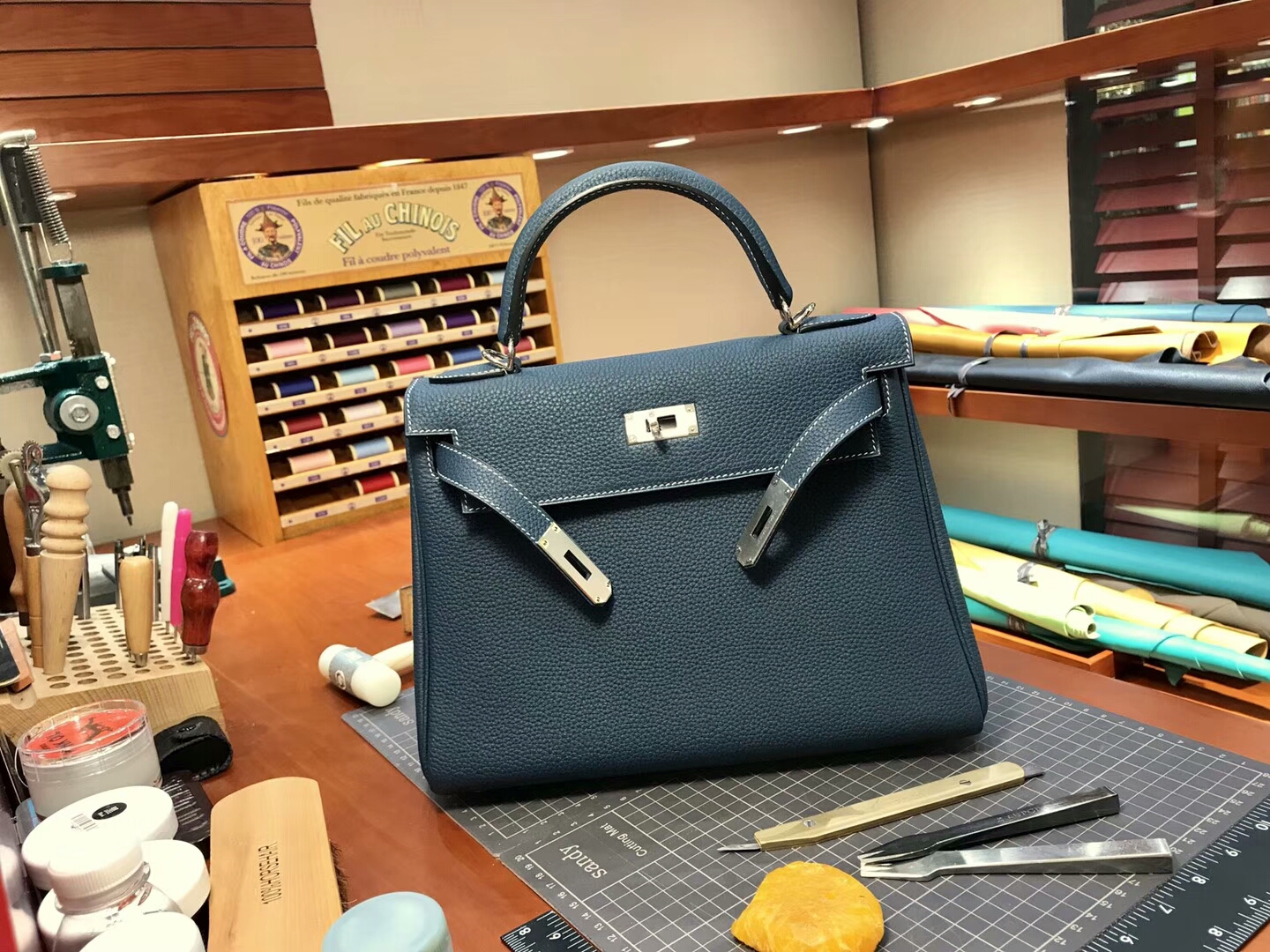 CKN7 风暴蓝 Blue Tempete HERMES 爱马仕 Kelly 28CM Togo皮 纯手工蜡线 法国TR级别的进口皮料 配全套专柜包装发票