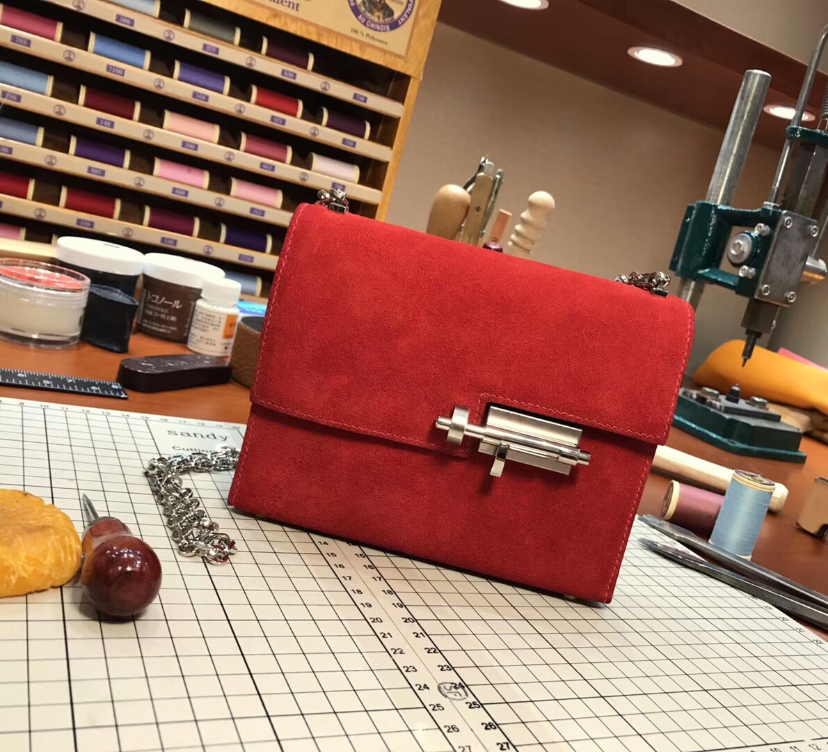 HERMES 爱马仕 手枪包 Verrou Chain S5 番茄红 rouge tomate 配全套专柜原版包装