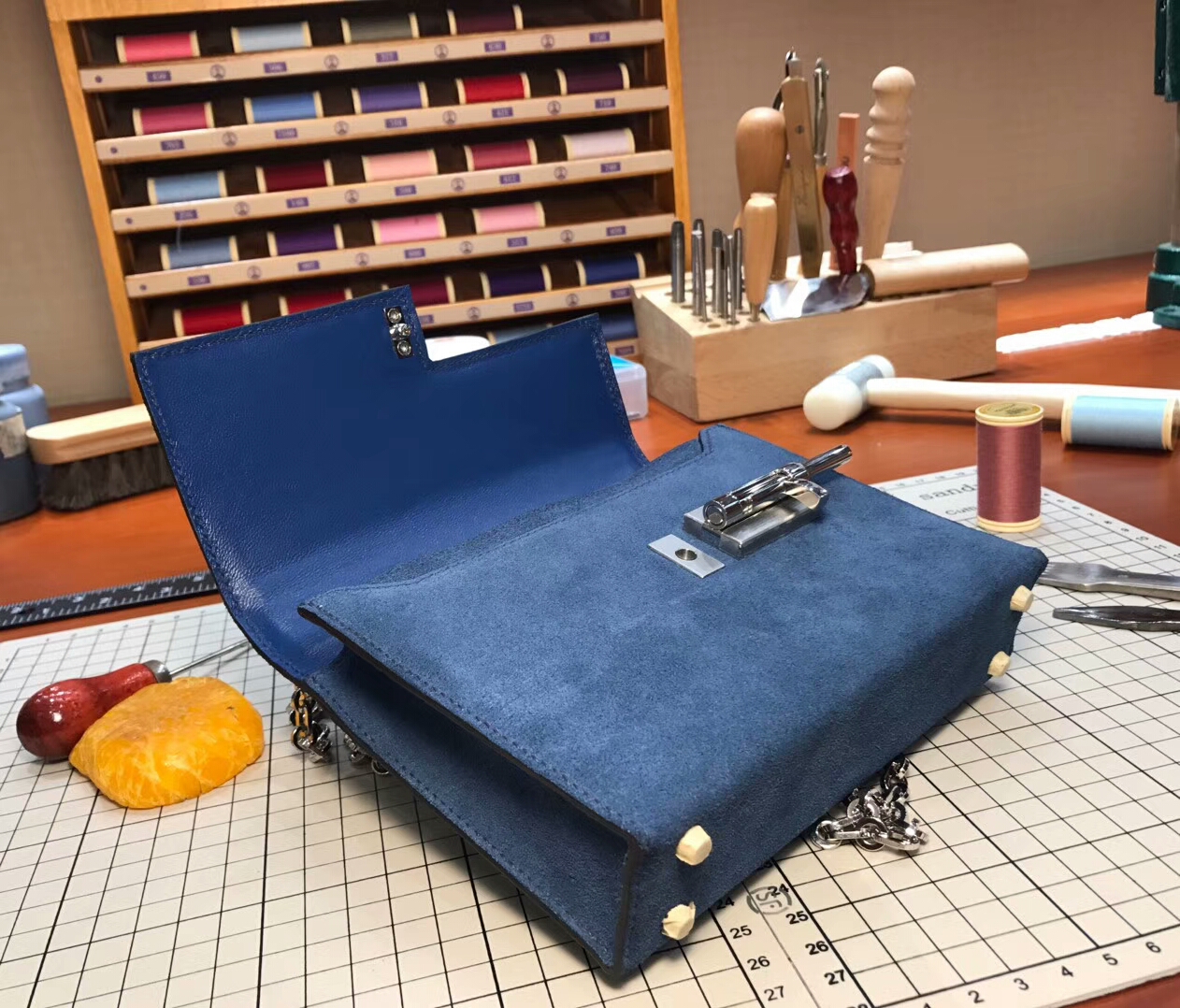 HERMES 爱马仕 手枪包 Verrou Chain r2 blue agate 玛瑙蓝 配全套专柜原版包装