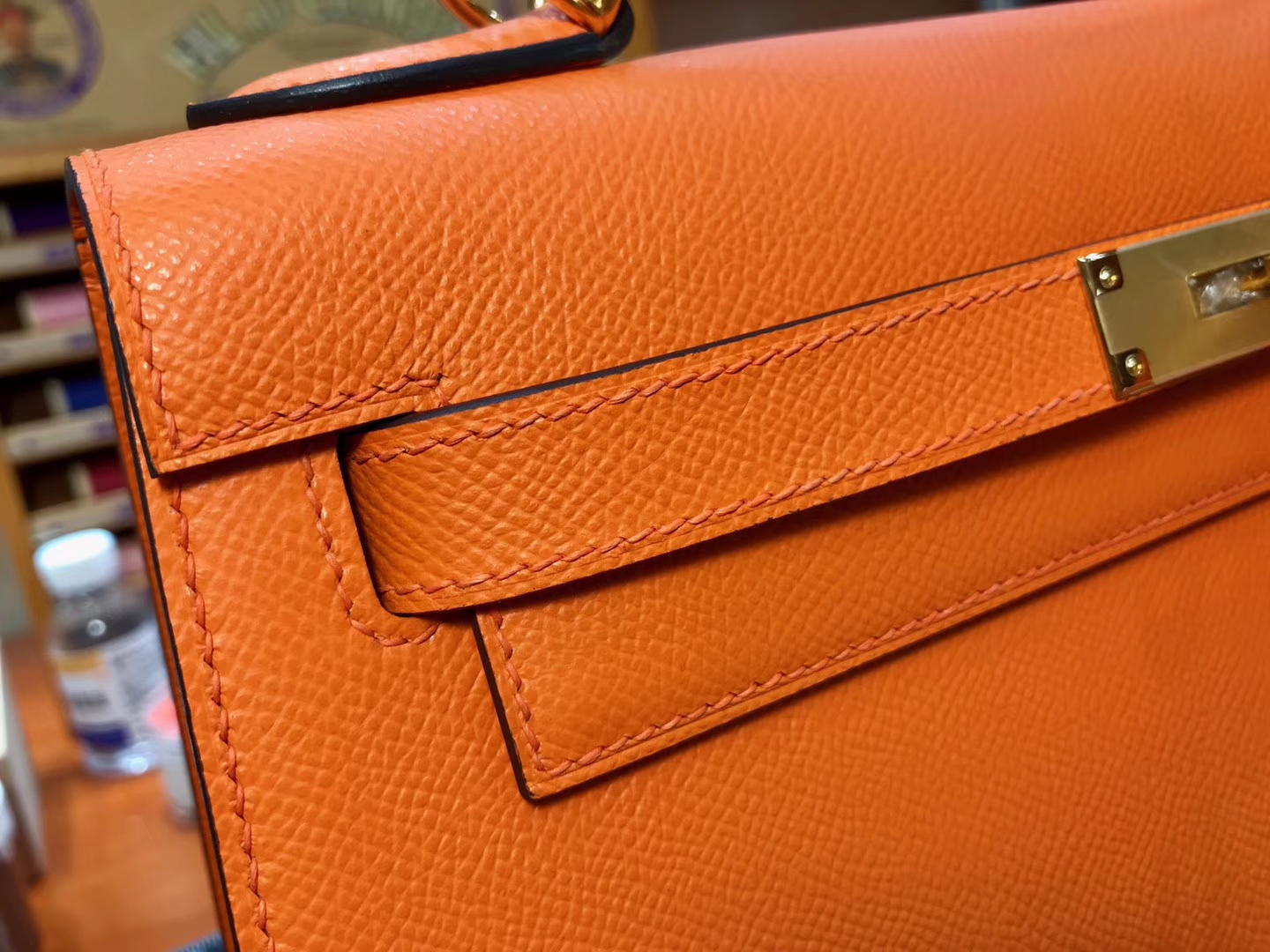 CK93 Orange 橙色 金扣 爱马仕 HERMES Kelly 28CM 现货系列 配全套专柜原版包装 掌纹
