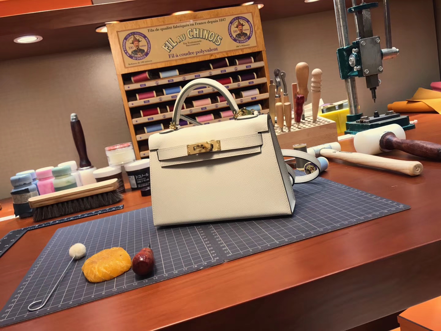 HERMES 爱马仕 Mini Kelly Pochette 22cm 迷你凯莉 MiniKelly 2 奶昔白 CC10 Craie epsom