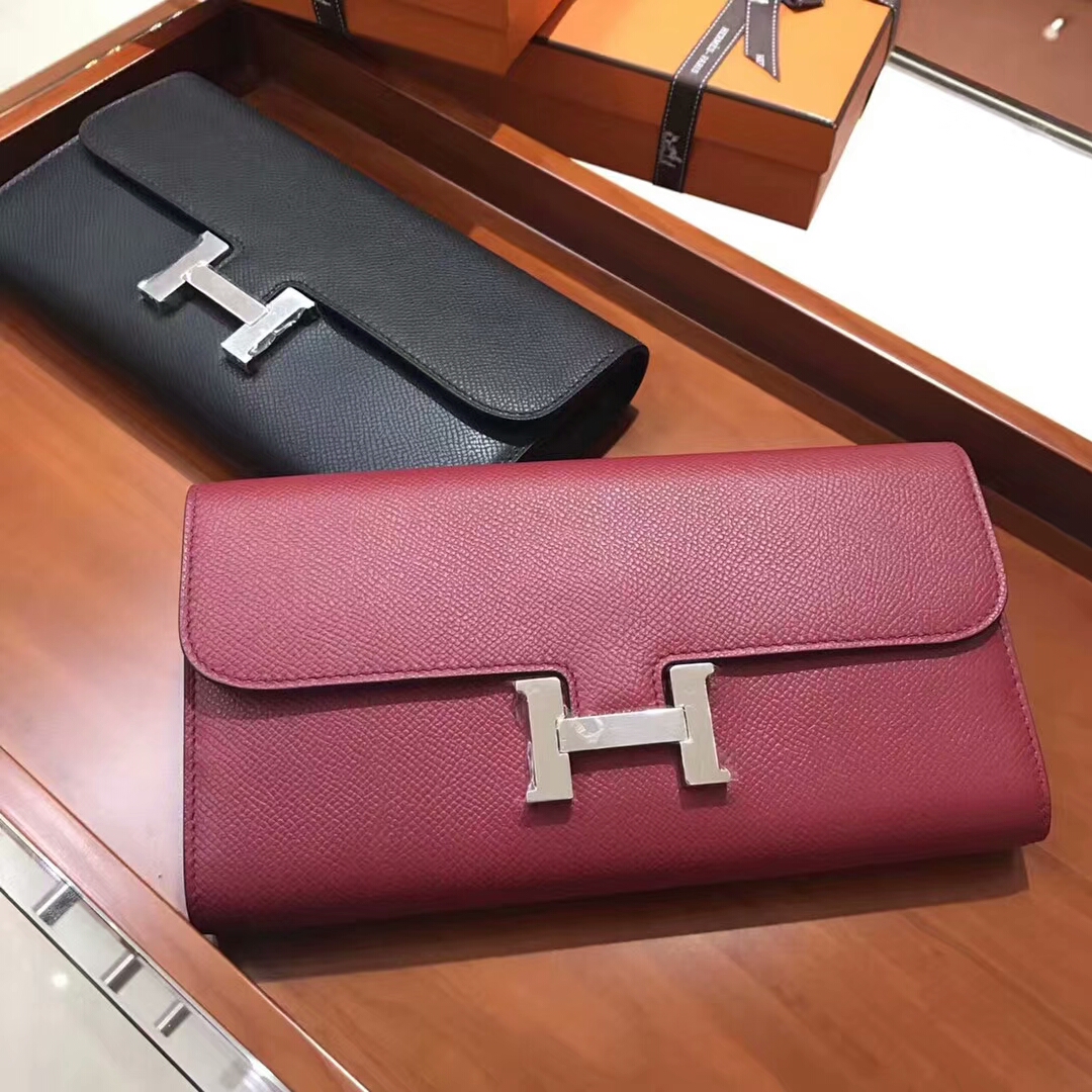 Constance 长款H扣钱包 HERMES 爱马仕 BLACK 黑色/b5 ruby 宝石红