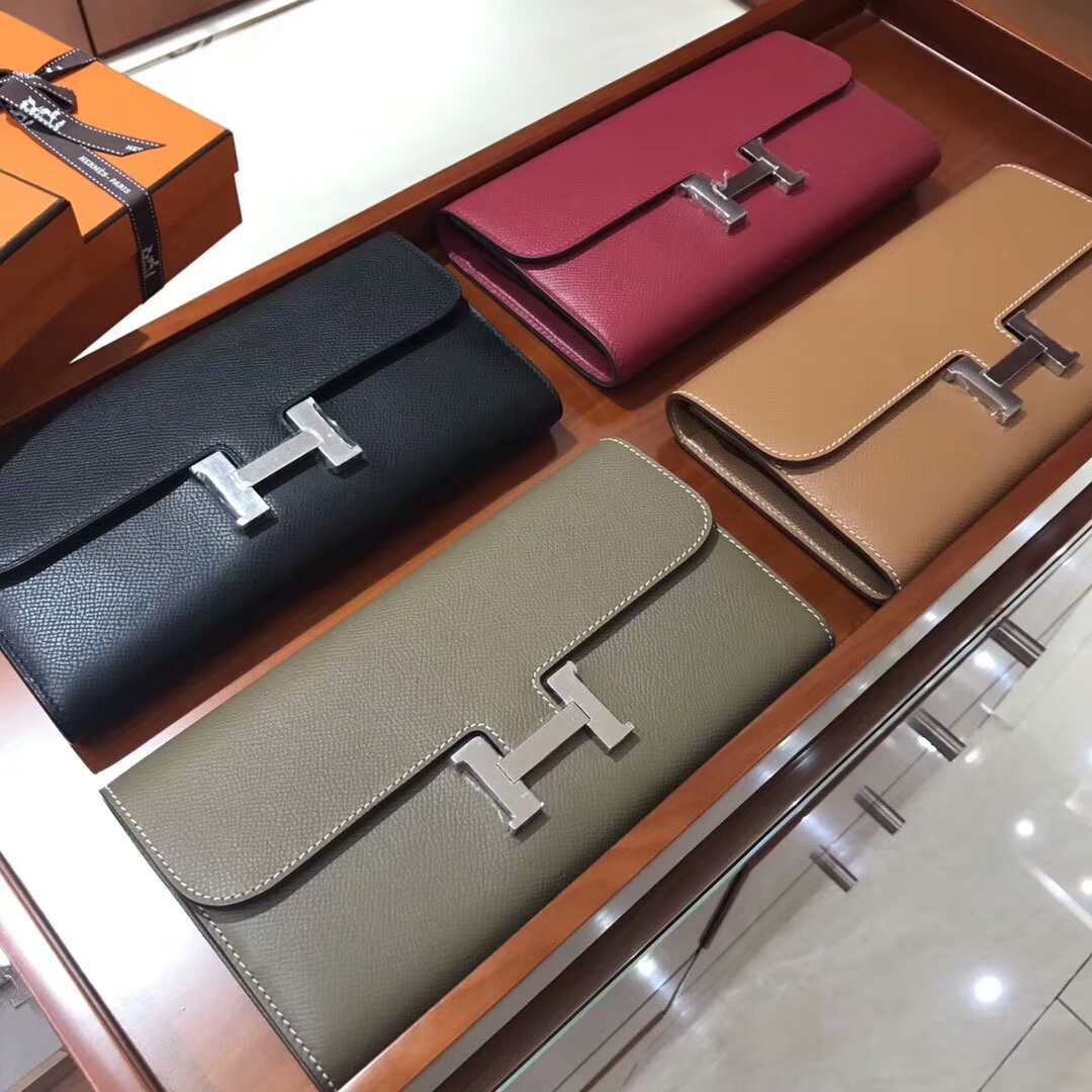 Constance 长款H扣钱包 HERMES 爱马仕 BLACK 黑色/b5 ruby 宝石红 Brown 啡色/锡器灰 8f 银锡灰 Etain