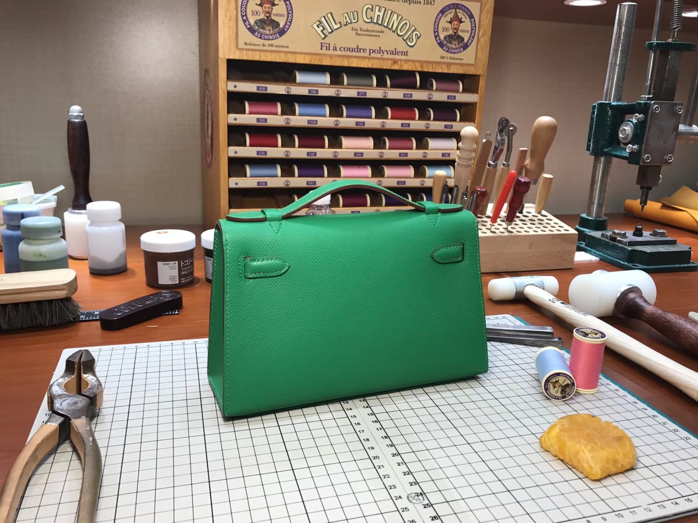 HERMES 爱马仕 Mini Kelly Pochette 22cm 迷你凯莉 MiniKelly 2 竹子绿 bambou 1k  epsom