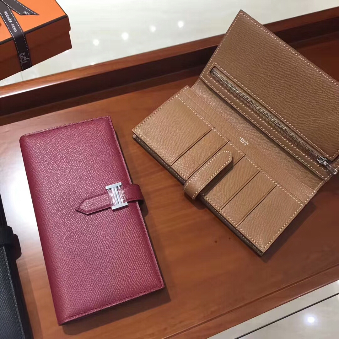 BLACK 黑色/b5 ruby 宝石红/ck37 金棕色 gold HERMES 爱马仕Bearn 长款H扣钱包 配全套专柜原版包装