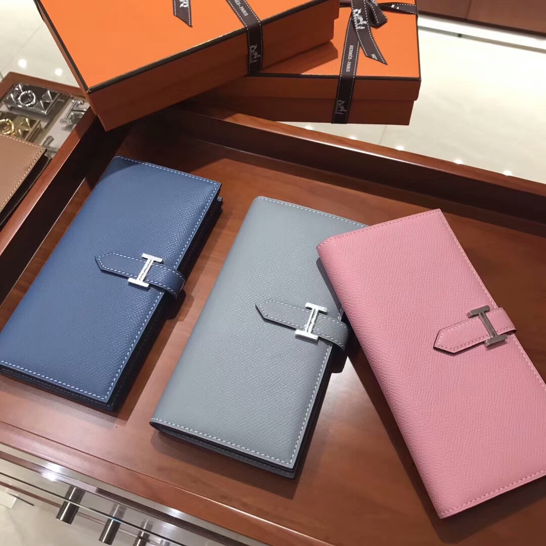 海鸥灰 4z gris mouette/n7 风暴蓝 blue tempete 灰蓝色/5p 樱花粉 HERMES 爱马仕Bearn 长款H扣钱包 配全套专柜原版包装