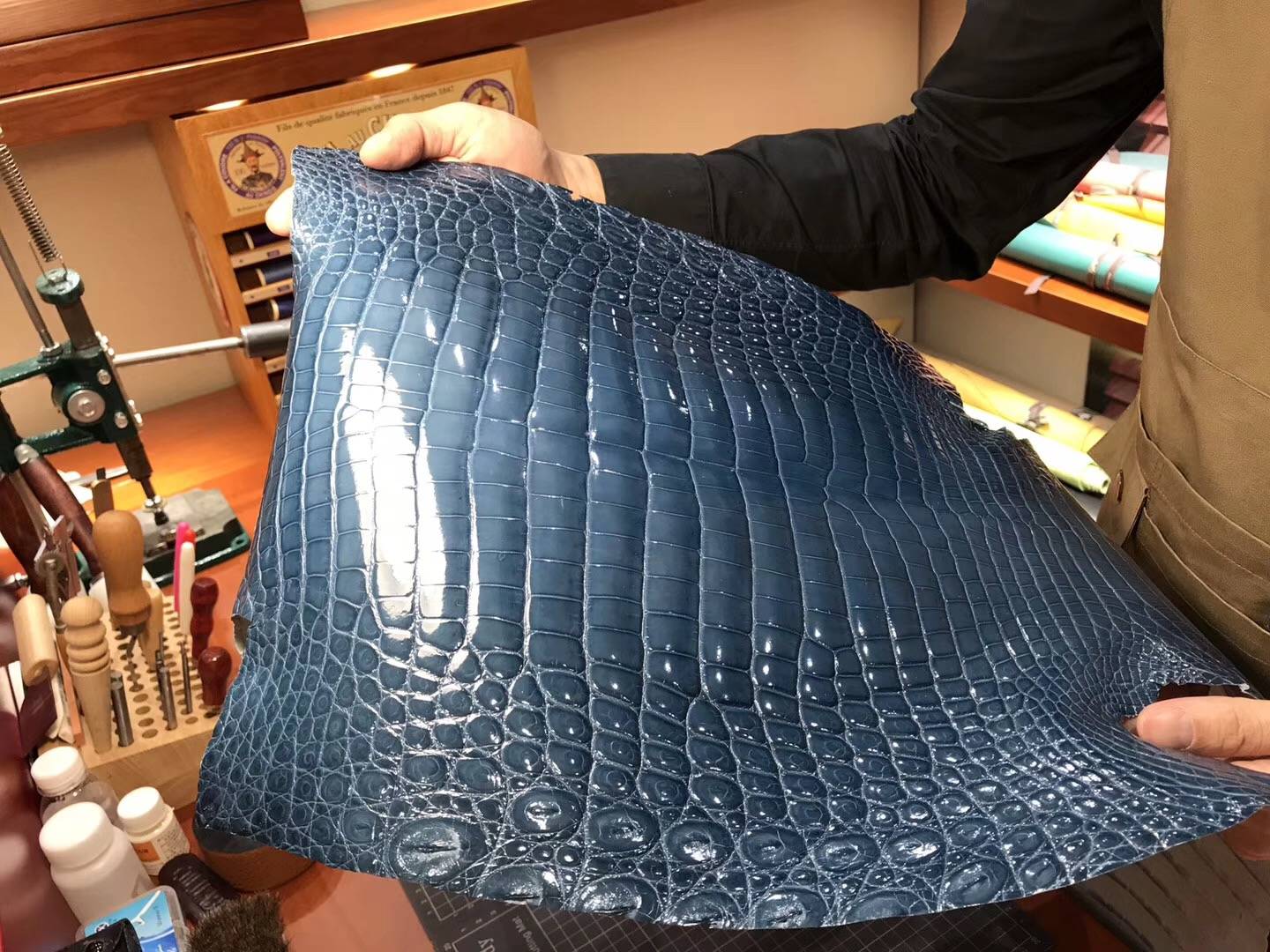 铂金款 密西西比 鳄鱼皮 选皮 做包 N7 风暴蓝 Blue Tempete