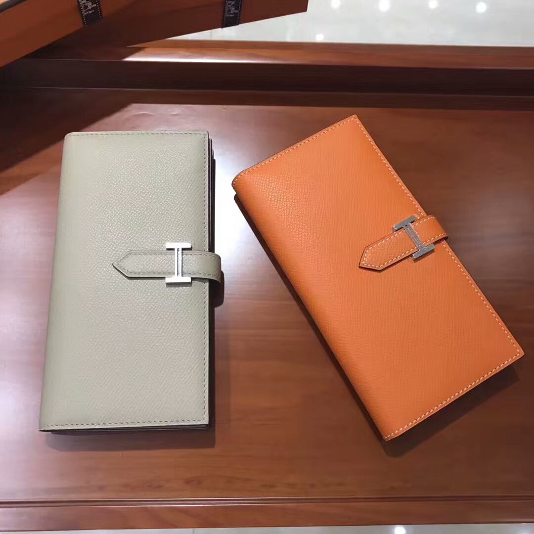 珍珠灰 pearl grey/CC93 Orange 橙色 橘色 HERMES 爱马仕Bearn 长款H扣钱包 配全套专柜原版包装