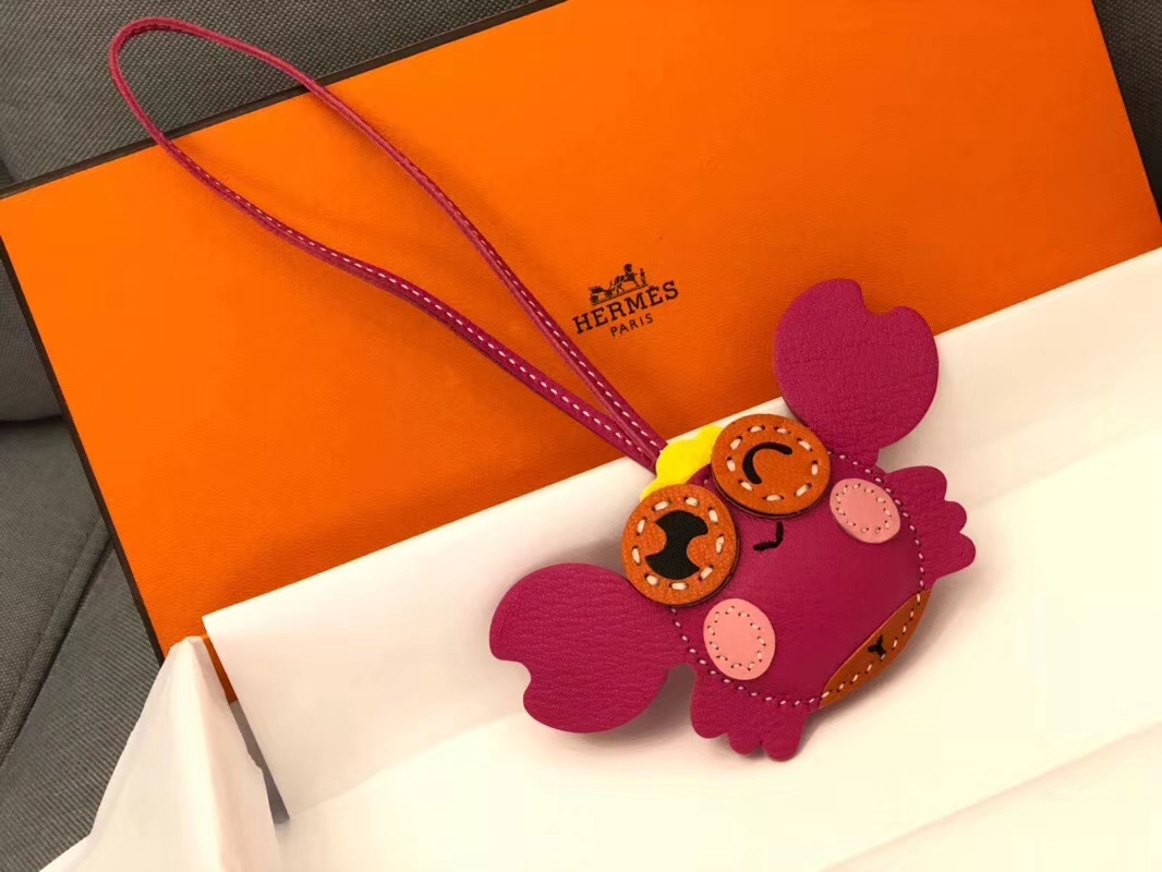 HERMES 爱马仕 手工定制 螃蟹挂饰 现货 L3 rose pourpre 玫瑰紫 枚紫色 走线清晰 百搭挂件