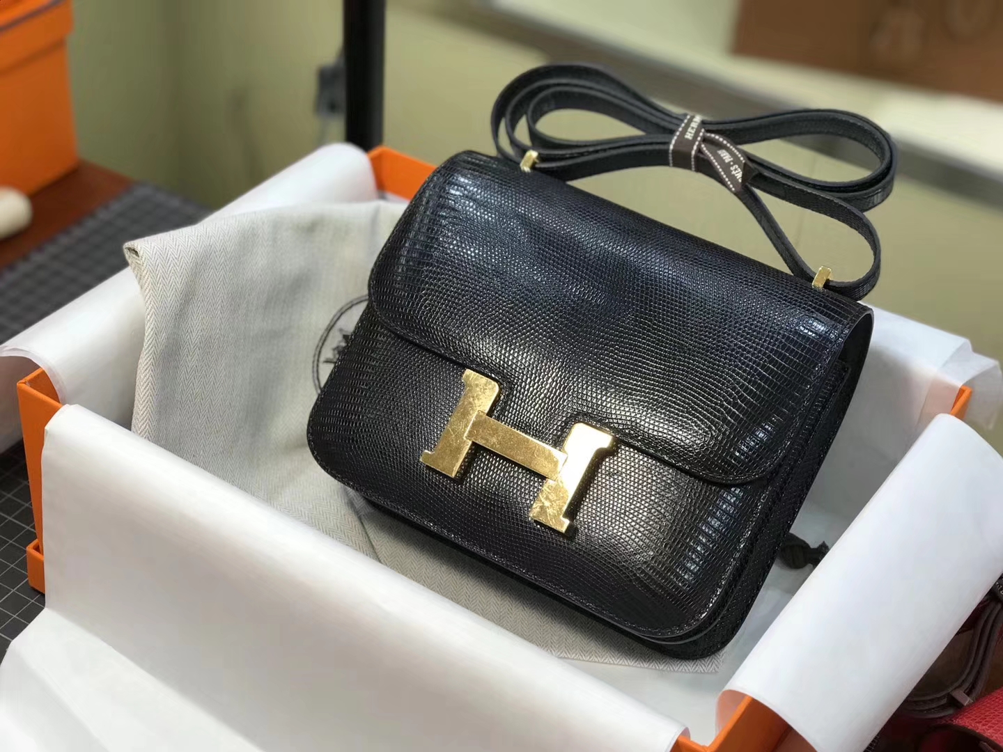 Hermes 爱马仕 空姐包 Constance 蜥蜴皮89 Nior 黑色 定制15-20天发货 配全套专柜原版包装