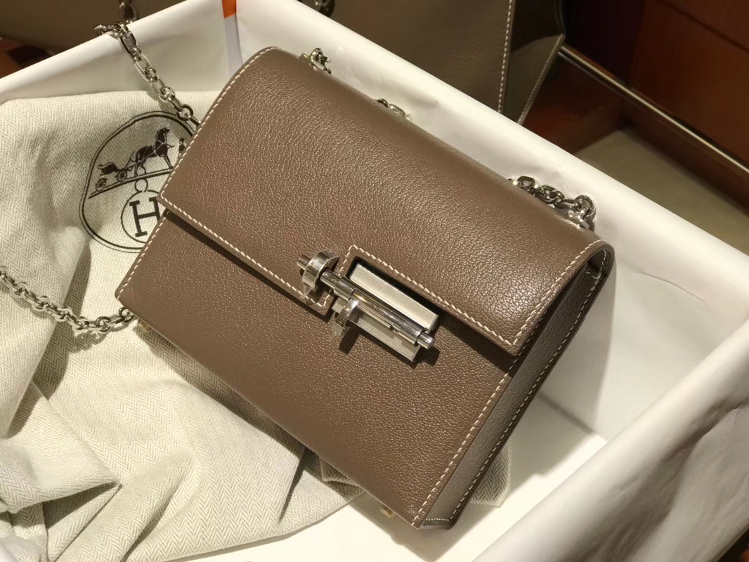 HERMES Verrou 18cm 山羊皮 8C大象灰 Etoupe