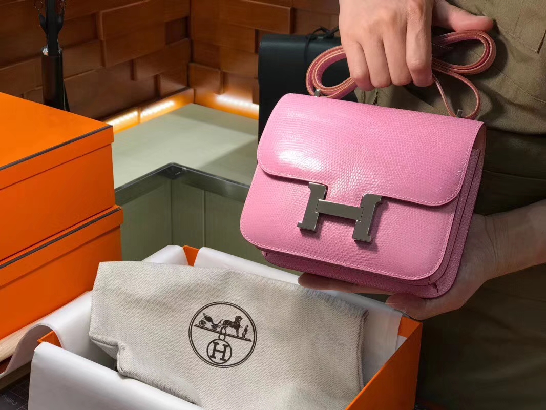 Hermes 爱马仕 空姐包 Constance 蜥蜴皮 8W 新唇膏粉 新玫瑰粉 Rose Azalee 定制15-20天发货 配全套专柜原版包装