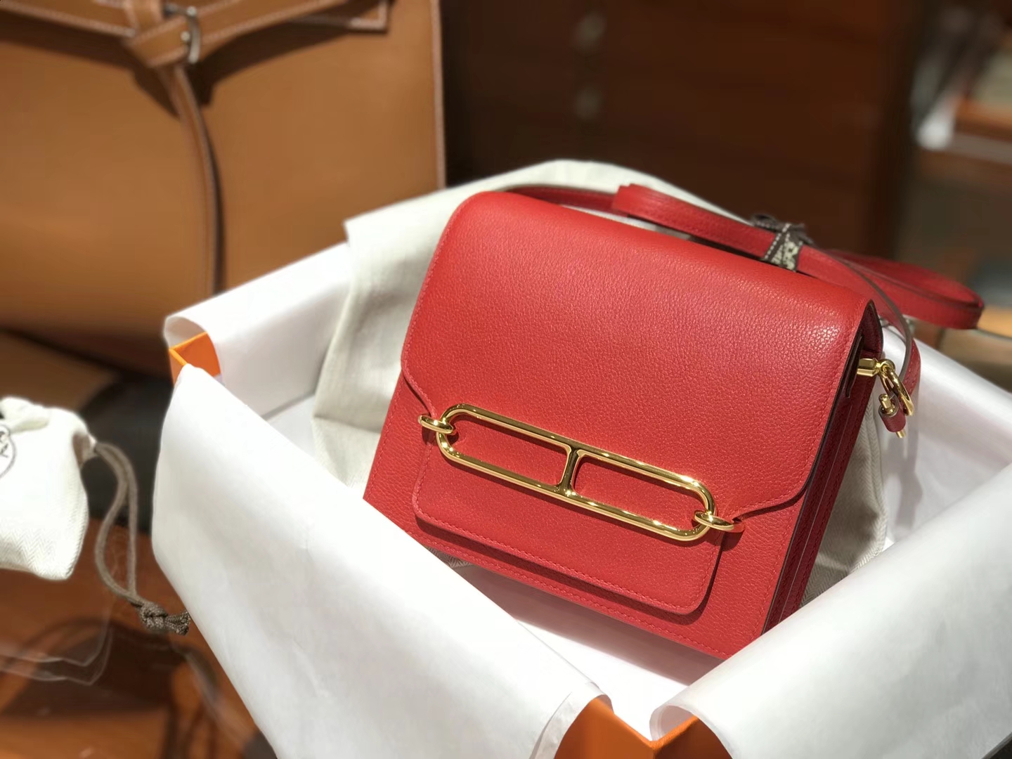 HERMES  爱马仕 roulis 18cm Q5 国旗红 Rouge Casaque  