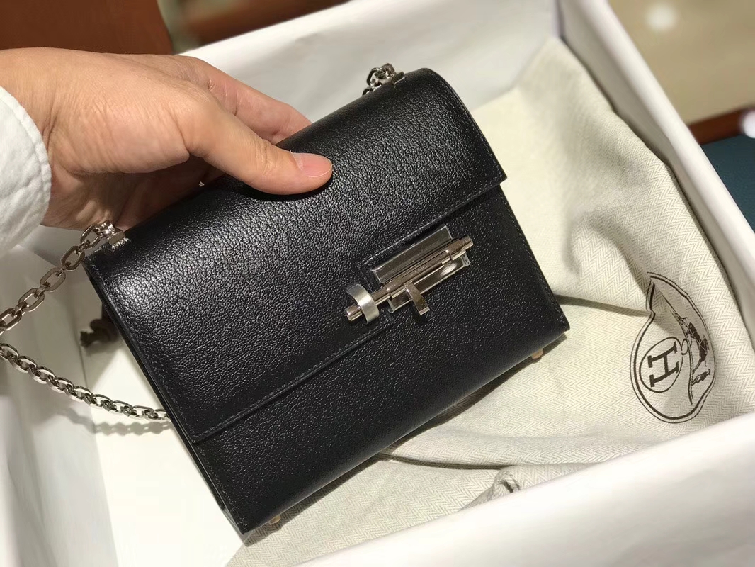HERMES Verrou 18cm 山羊皮 89黑色 Noir