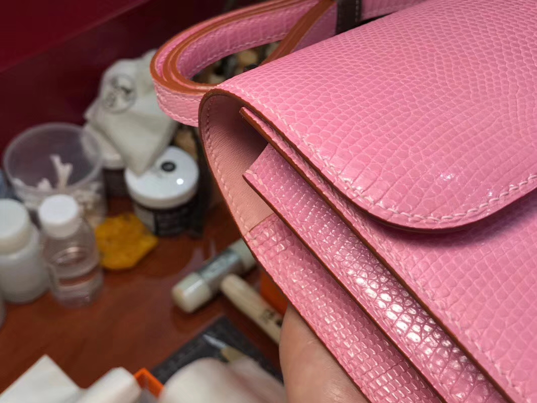 Hermes 爱马仕 空姐包 Constance 蜥蜴皮 8W 新唇膏粉 新玫瑰粉 Rose Azalee 定制15-20天发货 配全套专柜原版包装