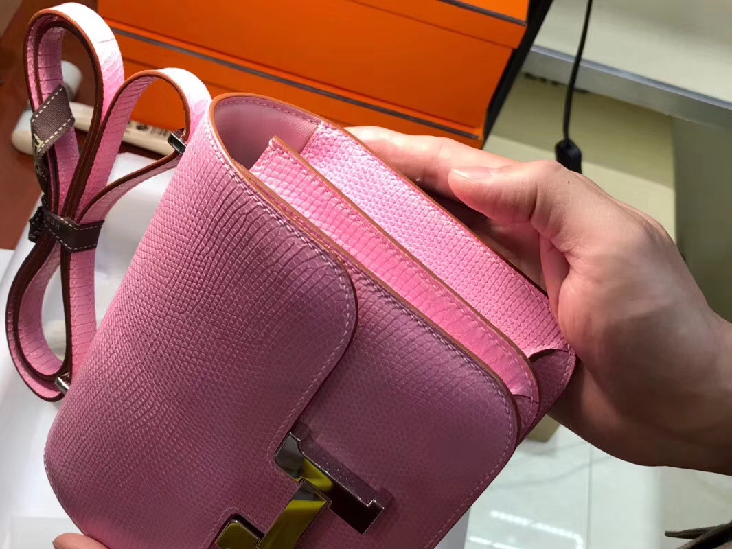 Hermes 爱马仕 空姐包 Constance 蜥蜴皮 8W 新唇膏粉 新玫瑰粉 Rose Azalee 定制15-20天发货 配全套专柜原版包装