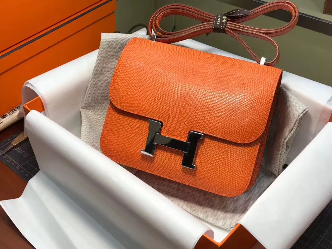 Hermes 爱马仕 空姐包 Constance 蜥蜴皮 经典橙色 CK93 Orange 定制15-20天发货 配全套专柜原版包装