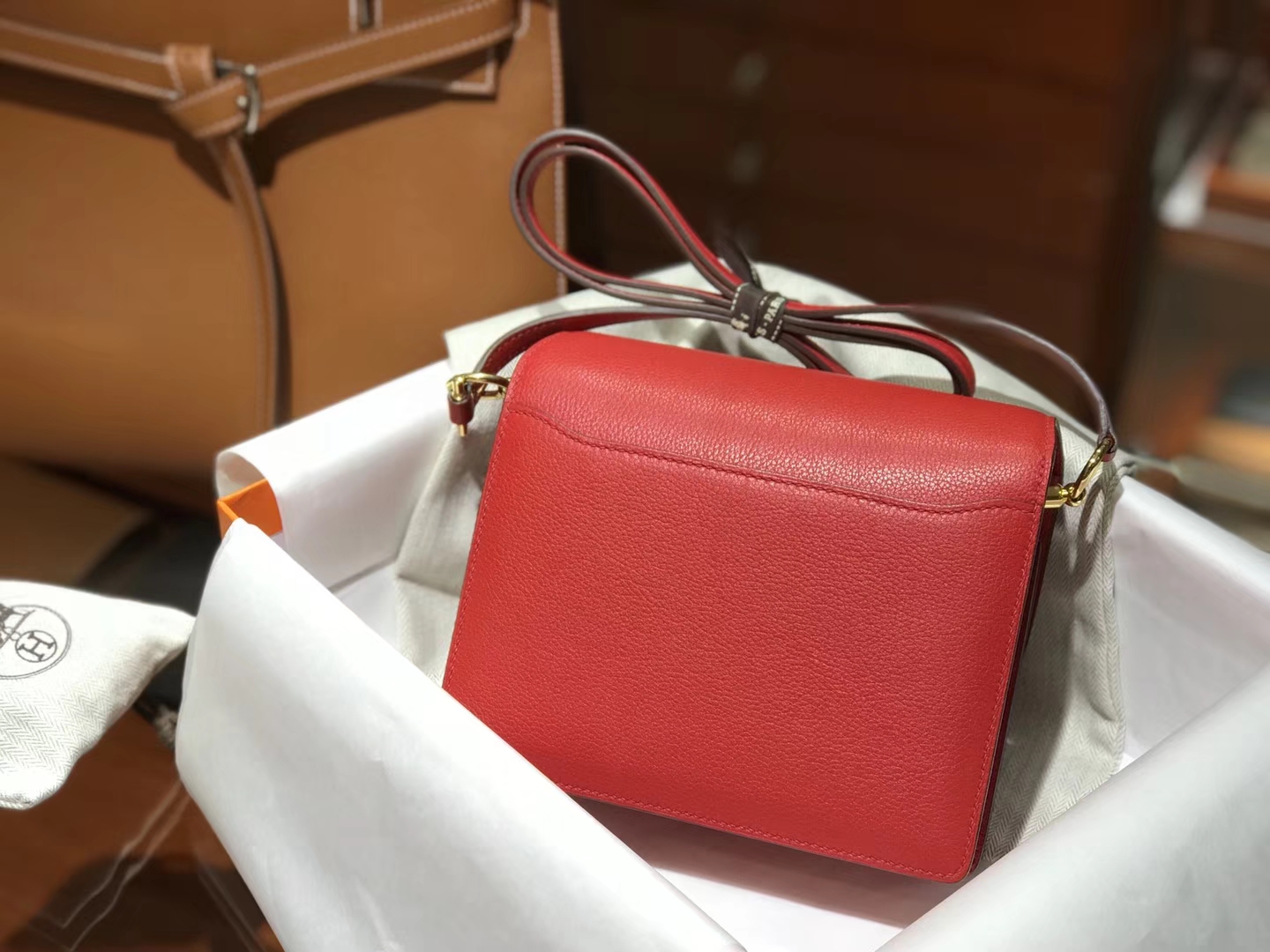 HERMES  爱马仕 roulis 18cm Q5 国旗红 Rouge Casaque  