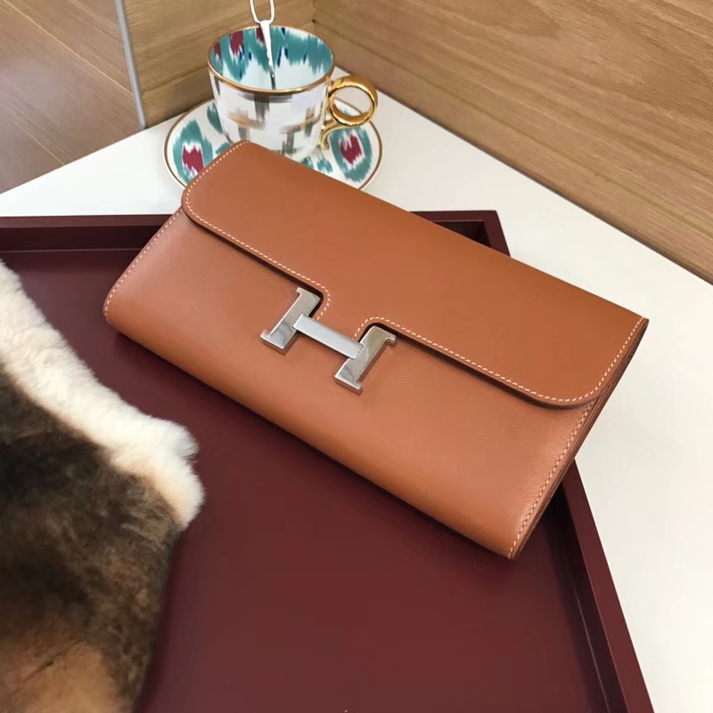 Constance Swift HERMES 爱马仕长款H扣钱包 CK37 金棕色 Gold