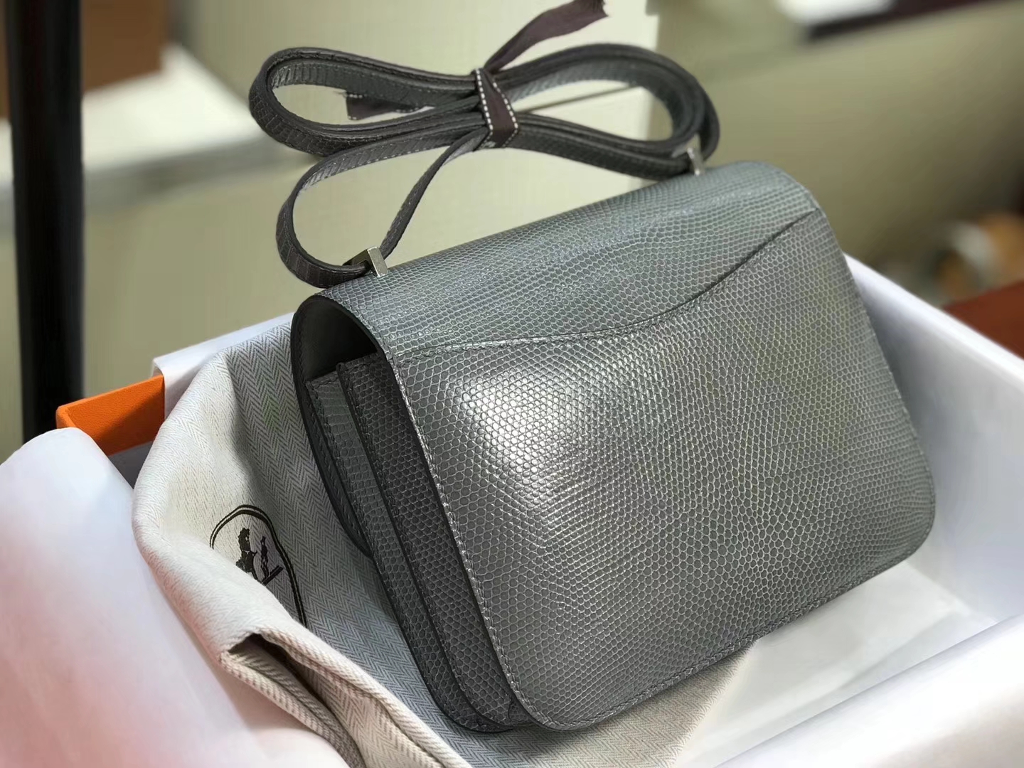 Hermes 爱马仕 空姐包 Constance 蜥蜴皮 8F Etain 银锡灰 锡器灰 定制15-20天发货 配全套专柜原版包装