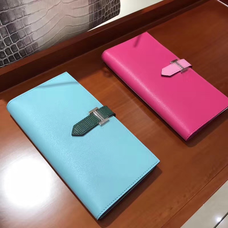 Bearn 长款H扣钱包 蜥蜴皮搭扣 Rose Tyrien 糖果粉 E5 玫红色 桃红色 / r2 玛瑙蓝 blue agate