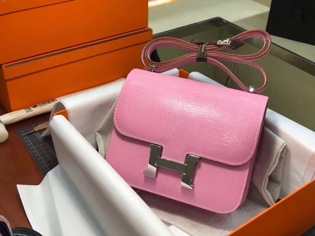 Hermes 爱马仕 空姐包 Constance 蜥蜴皮 8W 新唇膏粉 新玫瑰粉 Rose Azalee 定制15-20天发货 配全套专柜原版包装