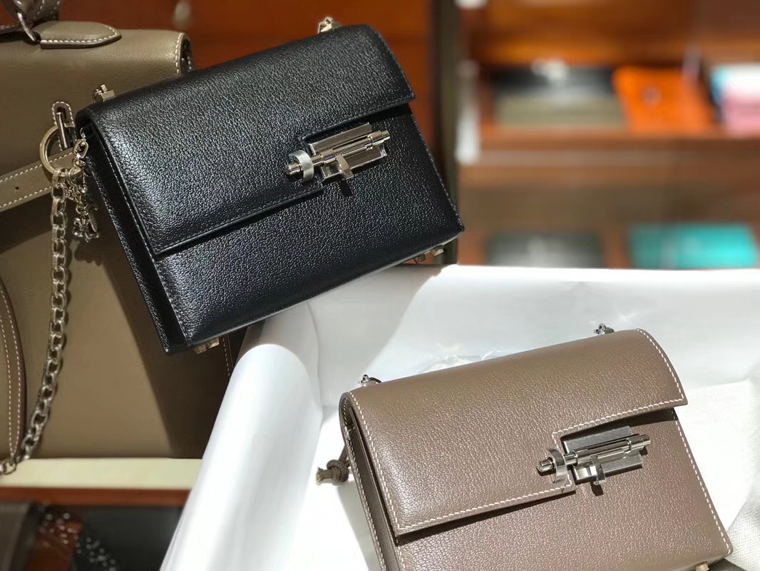 HERMES Verrou 18cm 山羊皮 89黑色 Noir