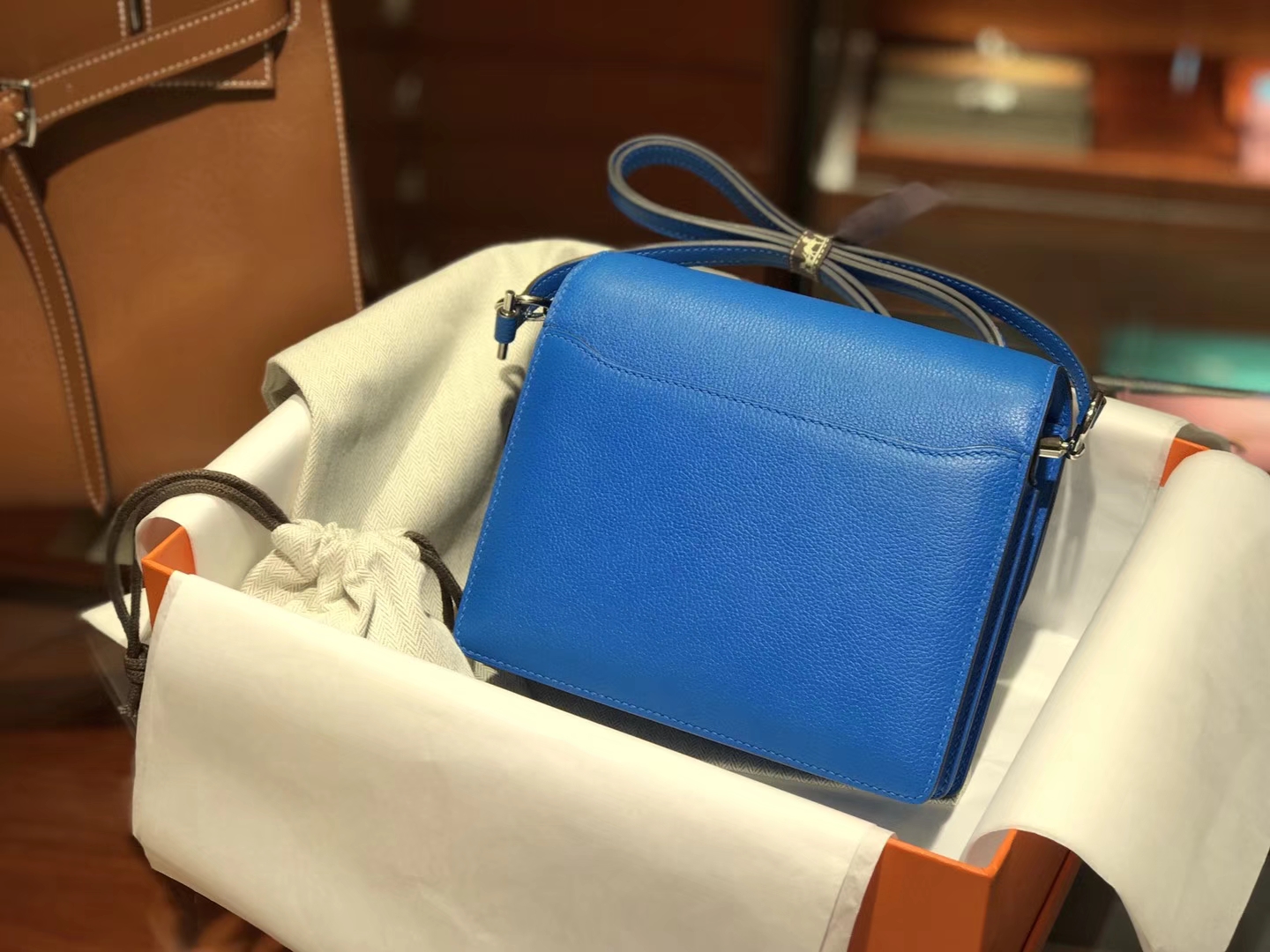 HERMES 爱马仕 roulis 18cm T7 水妖蓝 Blue Hydra