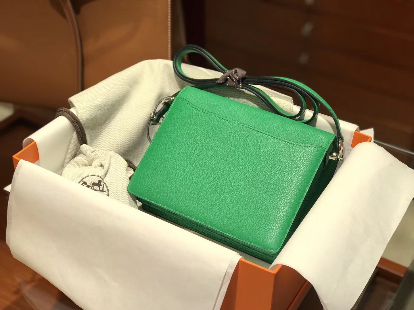 HERMES 爱马仕 roulis 18cm 1K竹子绿Bamdou