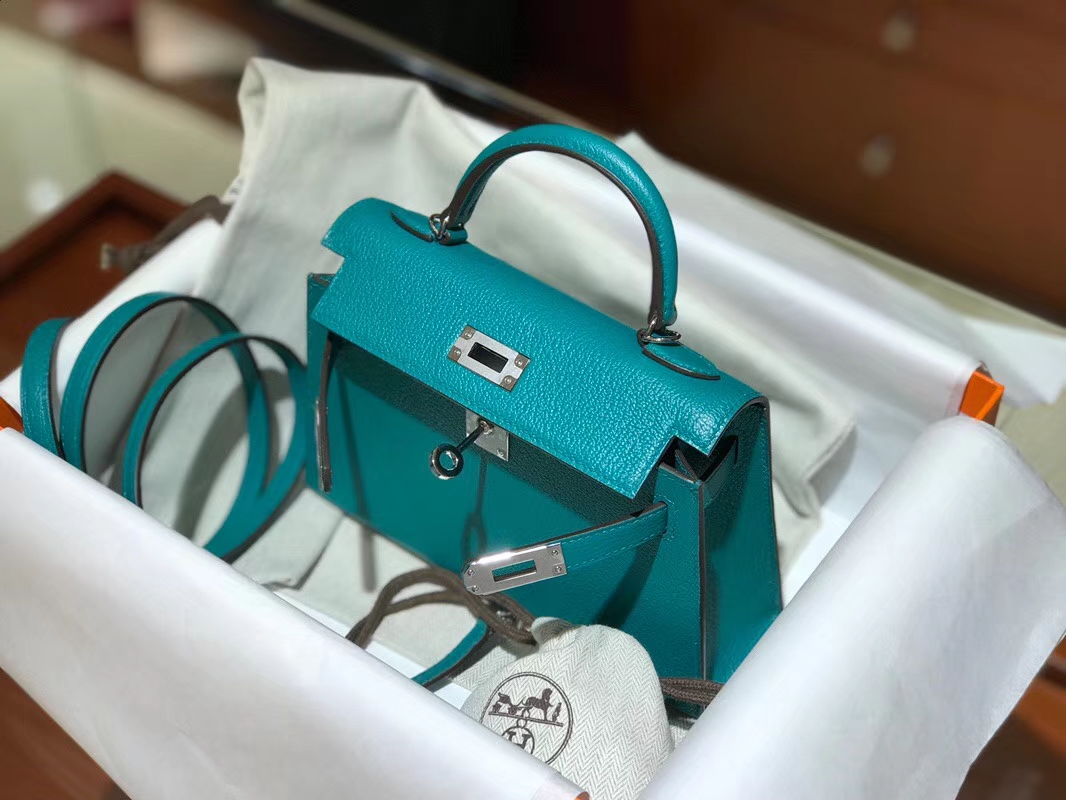 HERMES 爱马仕 Mini Kelly || 20cm 山羊皮 7F 孔雀蓝 Blue Paon