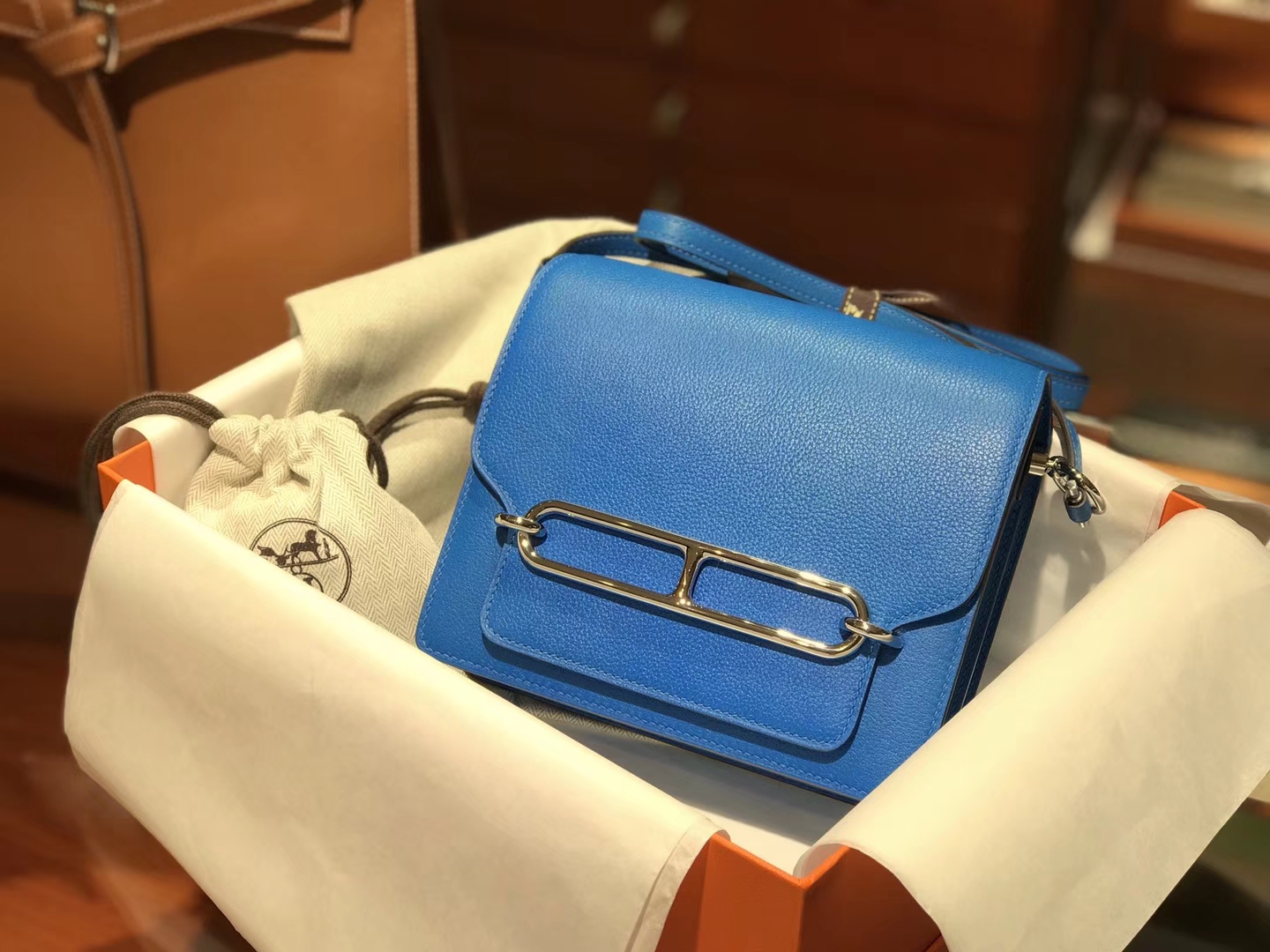 HERMES 爱马仕 roulis 18cm T7 水妖蓝 Blue Hydra