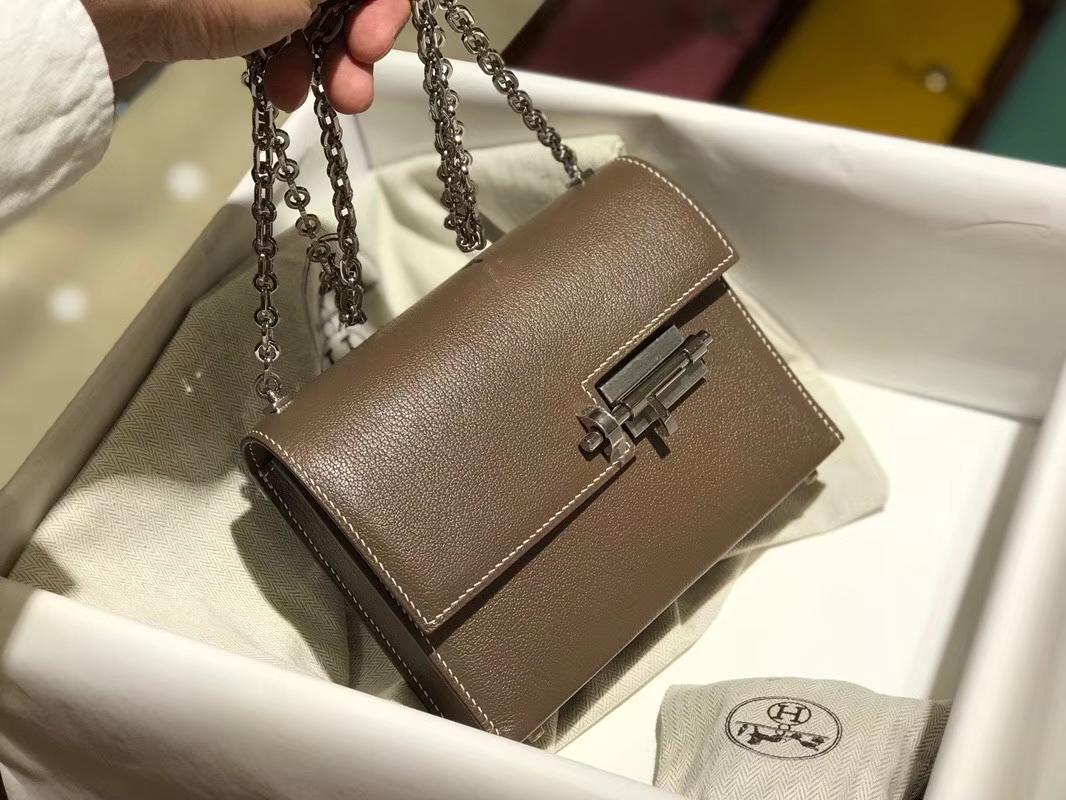 HERMES Verrou 18cm 山羊皮 8C大象灰 Etoupe