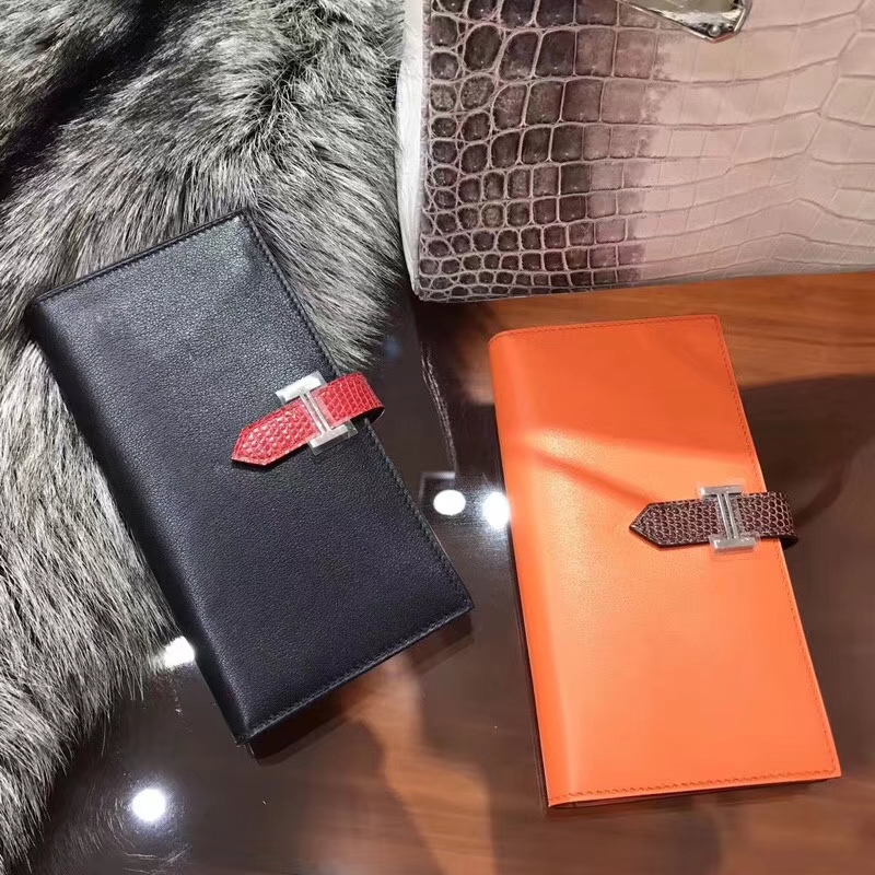 Bearn 长款H扣钱包 蜥蜴皮搭扣 89黑色 Noir/CC93 Orange 橙色 橘色